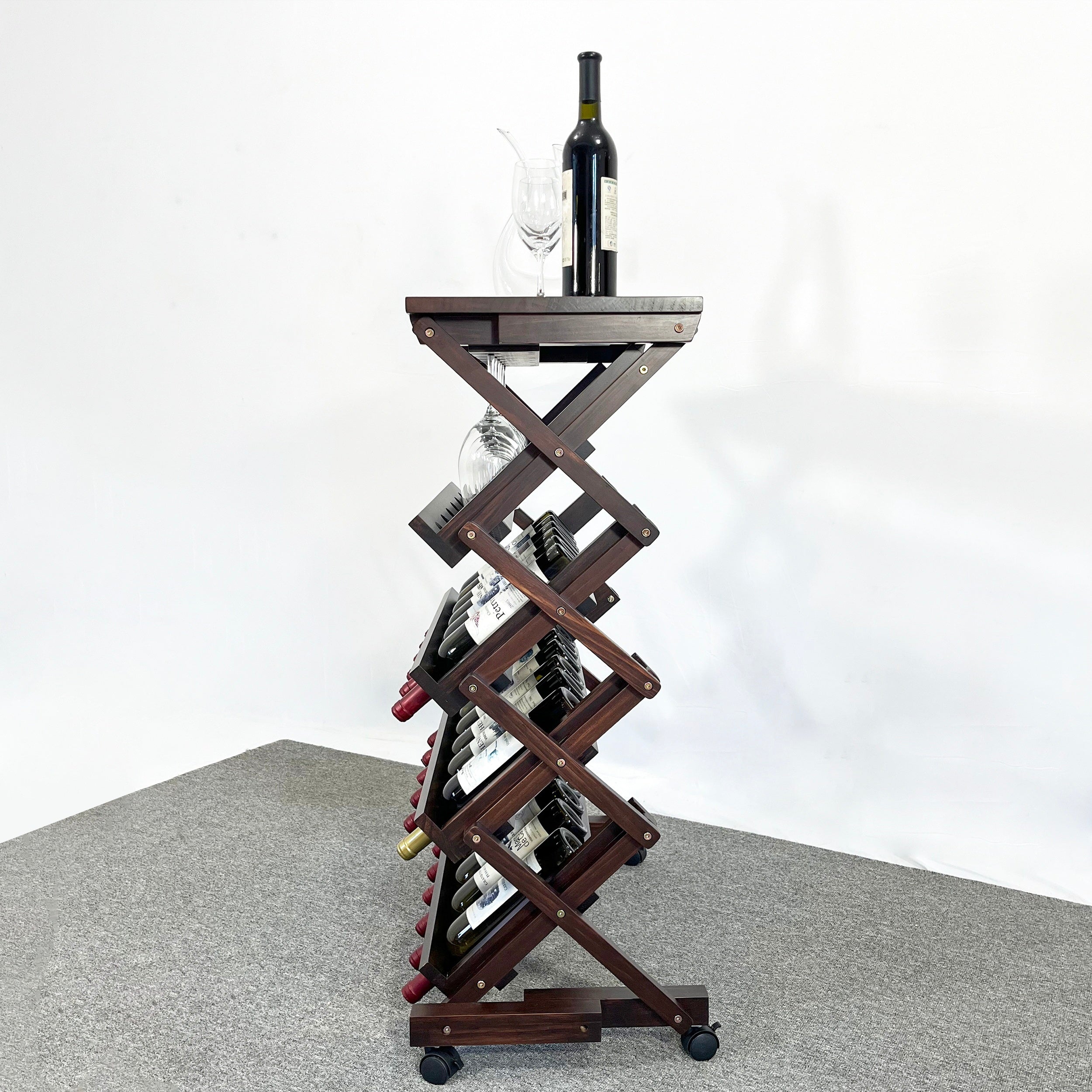 HAOYYE 26 Bottles Freestanding wine rack,Wine Storage Rack, Freestanding Display Rack for Kitchen, Pantry, Cellar,walnut Sturdy Space-Saving Heavy Duty Modern Design Adults Dorm Room Easy Assembly