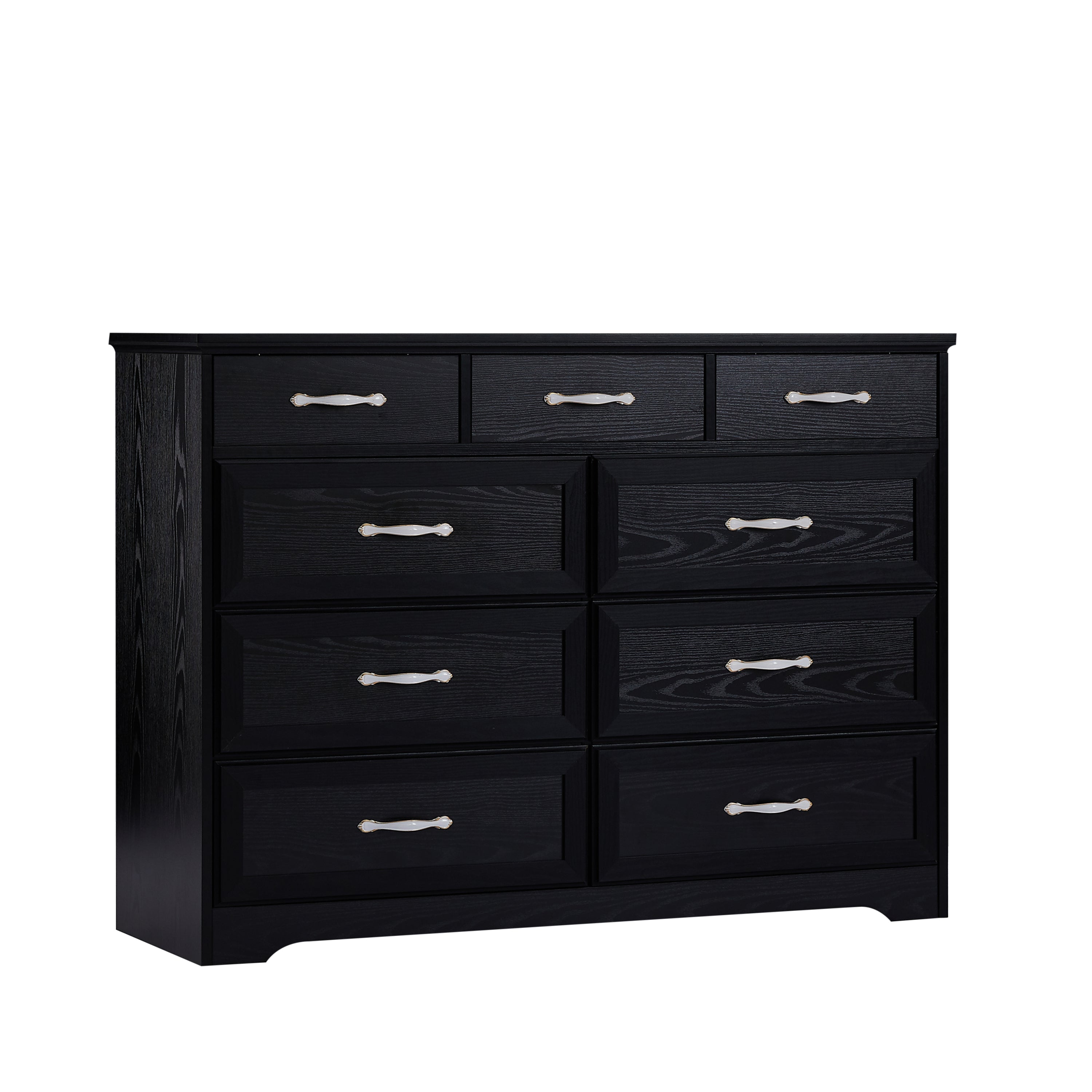 HAOYYE 9-Drawer Bedroom Dresser With Antique Handles, Wood Chest Of Drawers For Living Room, Entryway, Or Hallway, Black, Sturdy Space-Saving Heavy Duty Design