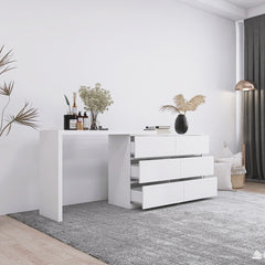 HAOYYE Extended Desktop 6-Drawer Dresser, White Modern Chest without Handles, Sturdy Space-Saving Design, Heavy Duty Construction, Ideal for Bedroom, Vanity, Dorm Room, Easy Assembly