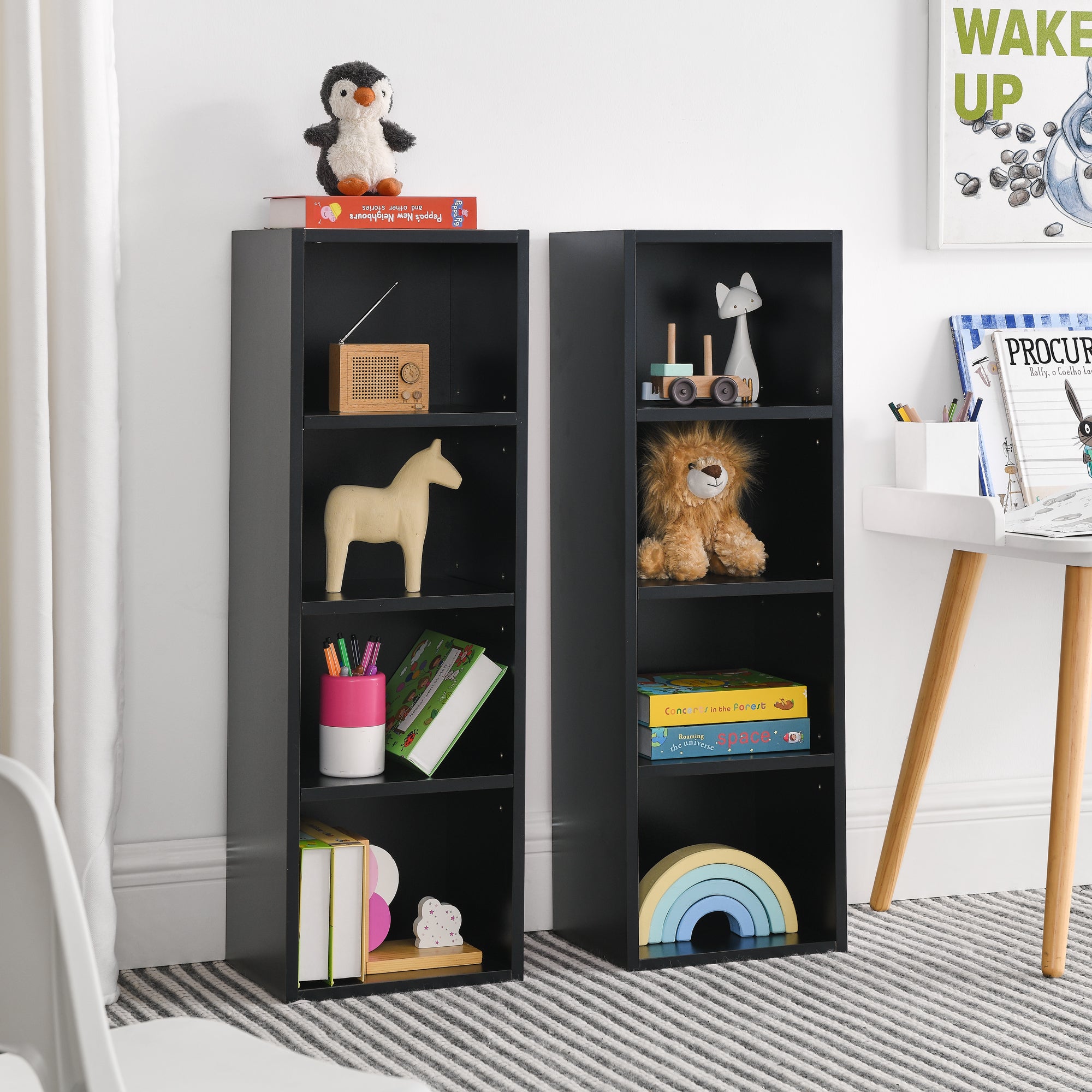 Haoyye 8 Tier Media Tower Rack With Adjustable Shelves For CD DVD Storage, Slim Cabinet Display, Tall Narrow Bookcase Design For Home Office Organizer