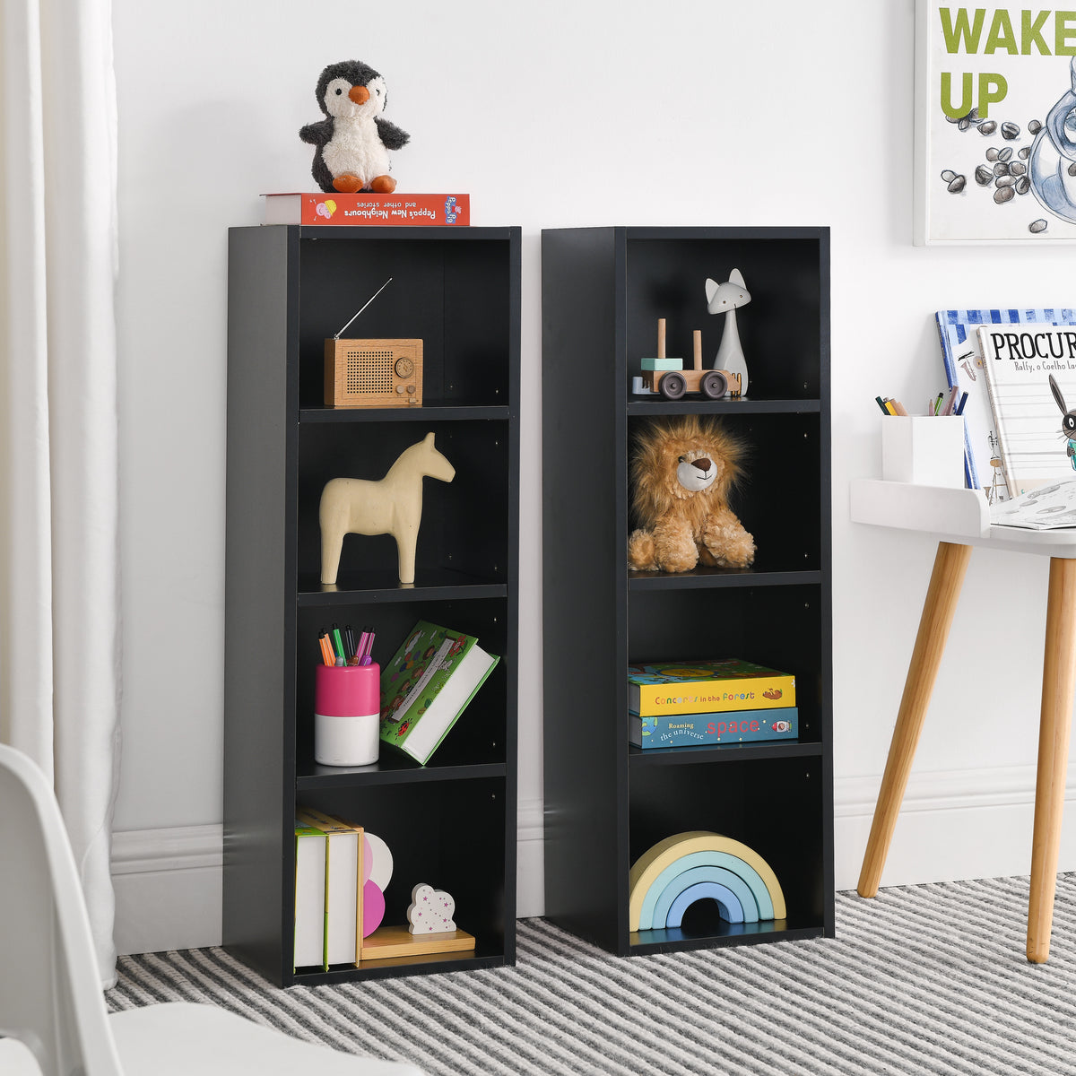 Haoyye 8 Tier Media Tower Rack With Adjustable Shelves For CD DVD Storage, Slim Cabinet Display, Tall Narrow Bookcase Design For Home Office Organizer
