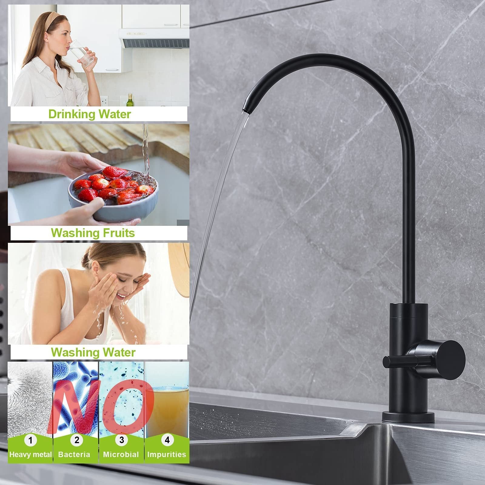 HAOYYE Kitchen Water Filter Faucet, Drinking Water Faucet Sturdy Space-Saving Heavy Duty Modern Design Adults Dorm Room Easy Assembly Bedroom Furniture