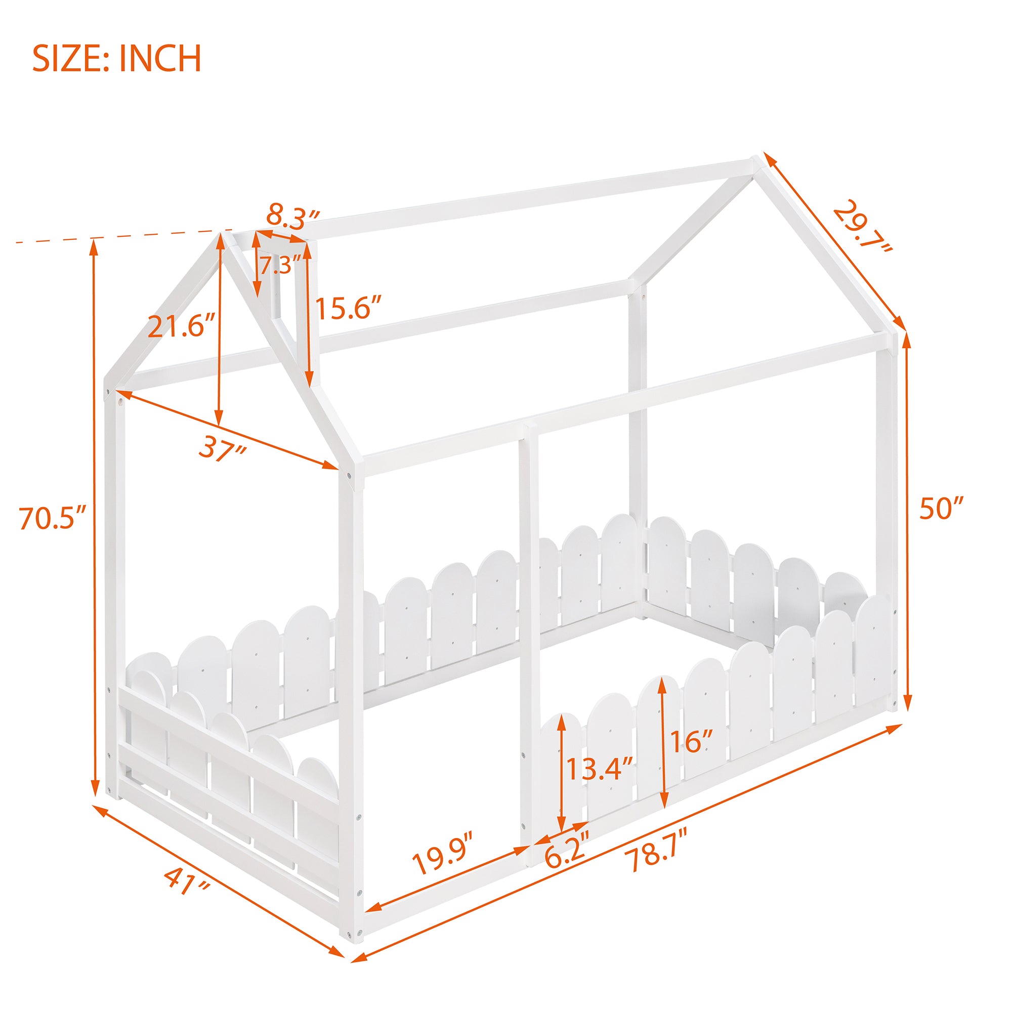 HAOYYE Twin Size Wood Bed House Bed Frame with Fence,for ,Teens, Girls,Boys {White}{OLD SKU:WF194274AAK} Sturdy Space-Saving Heavy Duty Modern Design Adults Dorm Room