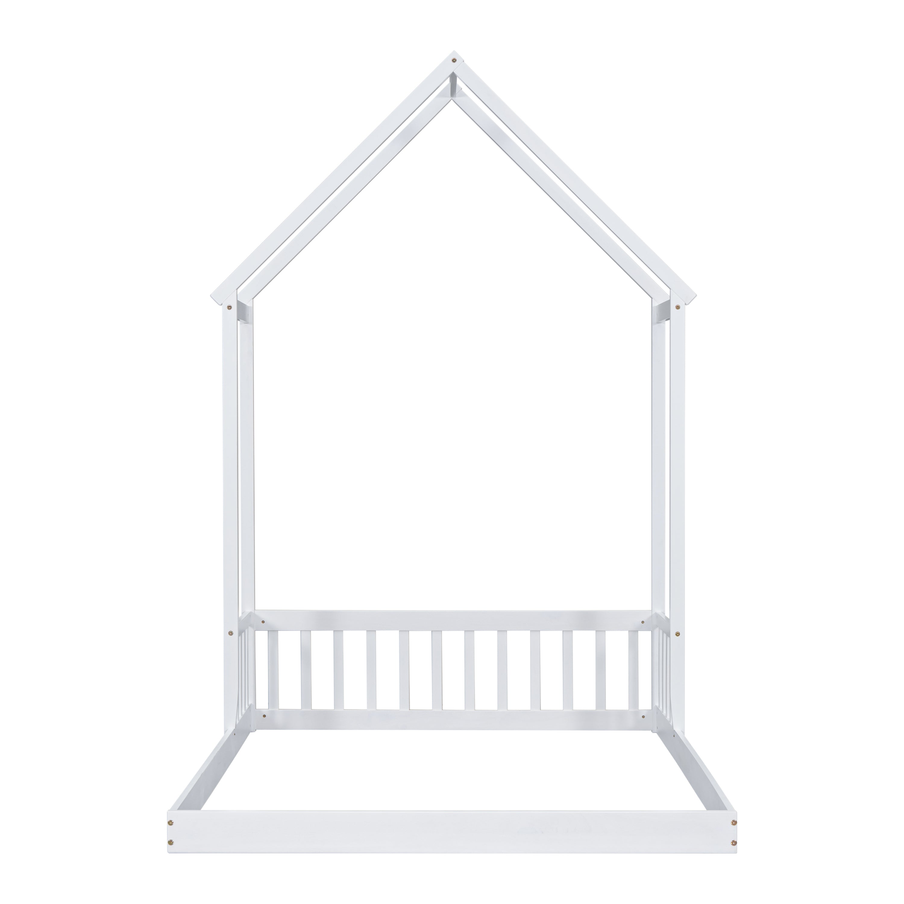 HAOYYE Full Roof-framed Headboard Floor Bed with Headboard Guardrails, without Slats White Sturdy Space-Saving Heavy Duty Modern Design Adults Dorm Room Easy Assembly Bedroom Furniture