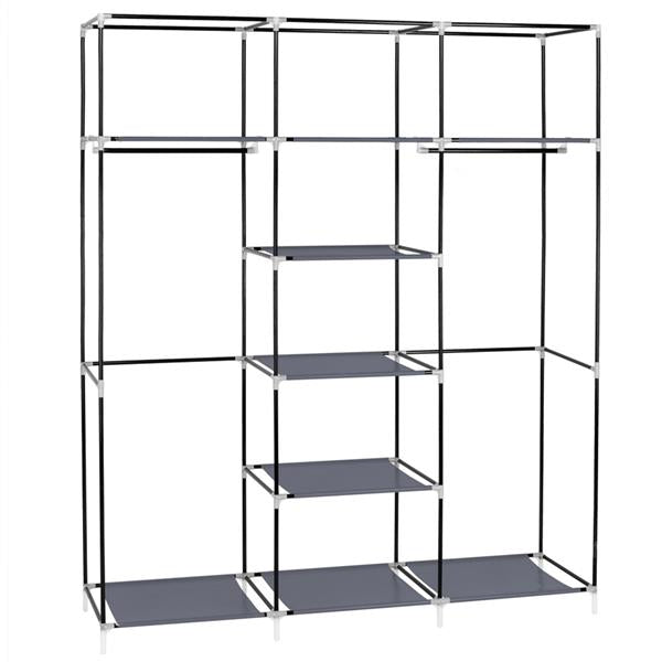 DE Direct HAOYYE Portable Clothes Closet Wardrobe with Double Hanging Rods and Shelves Non-Woven Fabric Storage Organizer for Bedroom Apartment Entryway Walk-In Closet Easy to Assemble Space-Saving Dustproof Design in Gray