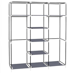 DE Direct HAOYYE Portable Clothes Closet Wardrobe with Double Hanging Rods and Shelves Non-Woven Fabric Storage Organizer for Bedroom Apartment Entryway Walk-In Closet Easy to Assemble Space-Saving Dustproof Design in Gray