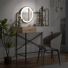 HAOYYE GO 40" Makeup Vanity Desk with 3-Mode Lighted Mirror & Wireless Charging Station , Vanity Table with Drawer & 3 Open Shelves for Ample Storage Space, Dressing Table for Bedroom, White