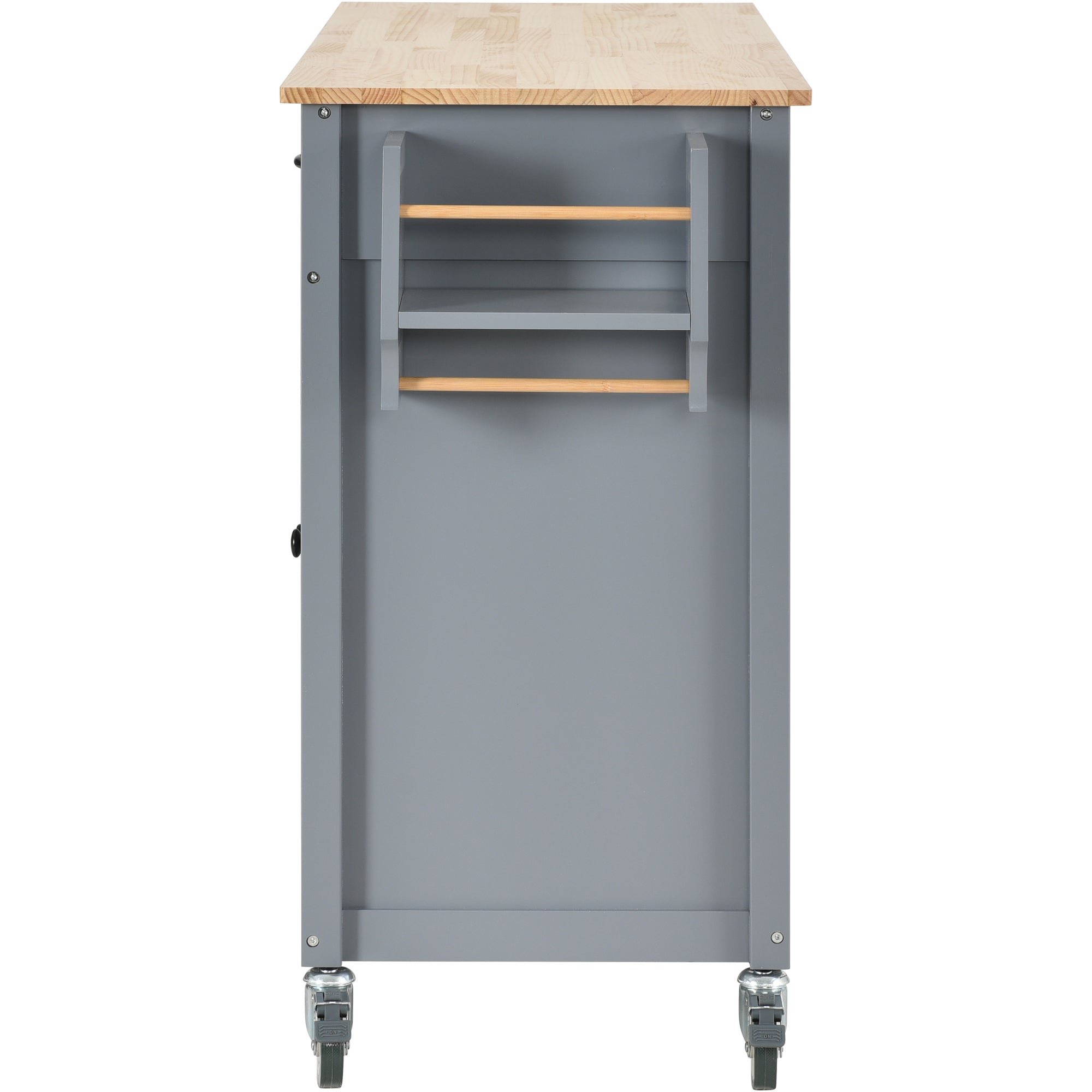 HAOYYE Kitchen Island Cart with Solid Wood Top and Locking Wheels, 4-Door Cabinet and 2 Drawers, Spice Rack, Towel Rack, Grey Blue, Sturdy Space-Saving Design, Heavy Duty Construction, Easy Assembly, Stylish and Durable Home Furniture