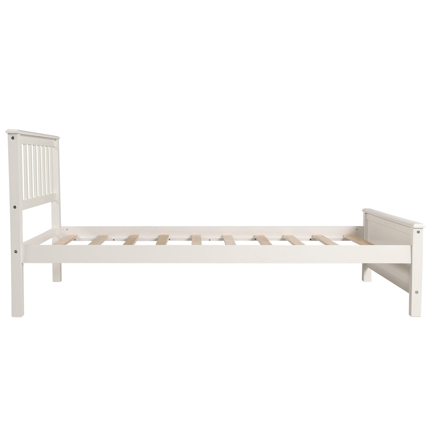 HAOYYE Twin Size Wood Platform Bed with Headboard,Footboard and Wood Slat Support, White Sturdy Space-Saving Heavy Duty Modern Design Easy Assembly Durable Stylish Home Furniture Versatile