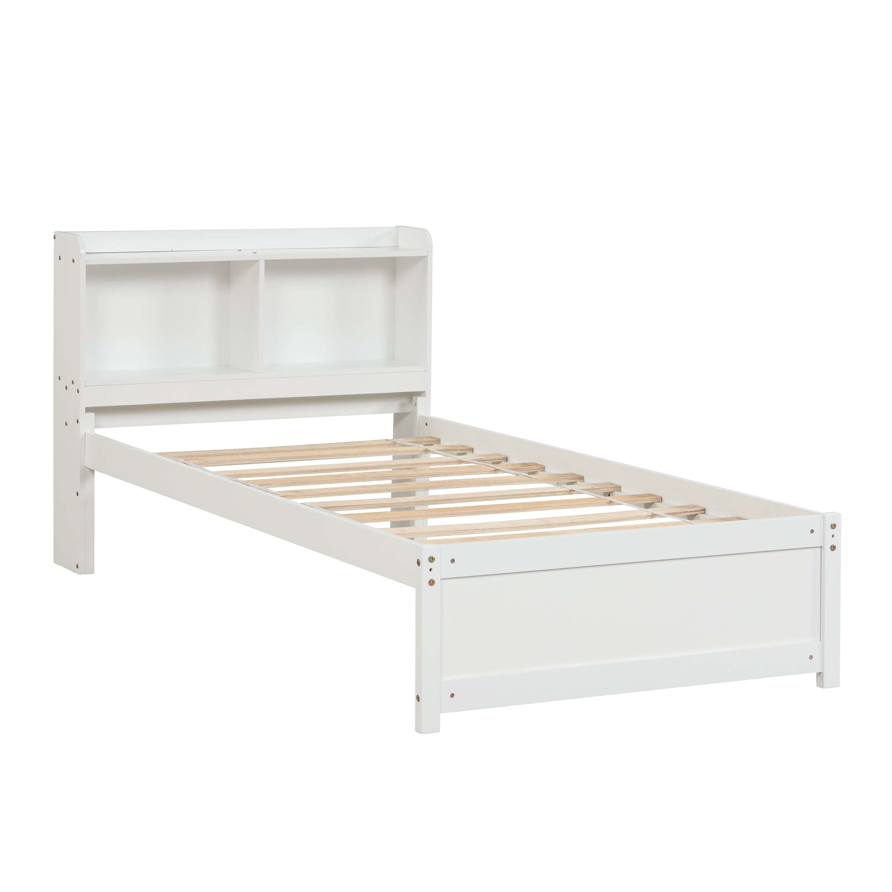 HAOYYE Twin Bed with Trundle,Bookcase,White Sturdy Space-Saving Heavy Duty Modern Design Adults Dorm Room Easy Assembly Bedroom Furniture