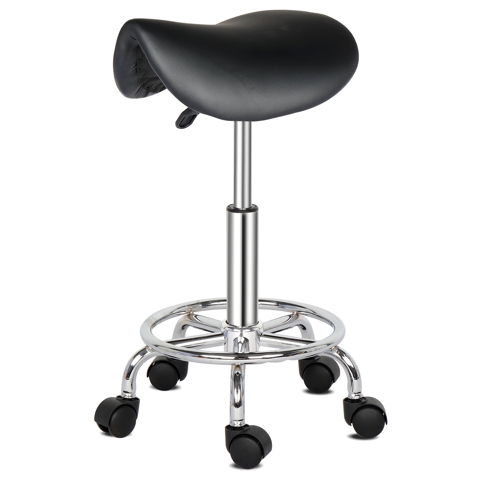 HAOYYE Saddle Bar Stool with Swivel Base and Footrest, Modern Backless Adjustable Height Stool for Kitchen Island Dining Room Counter Seating Black