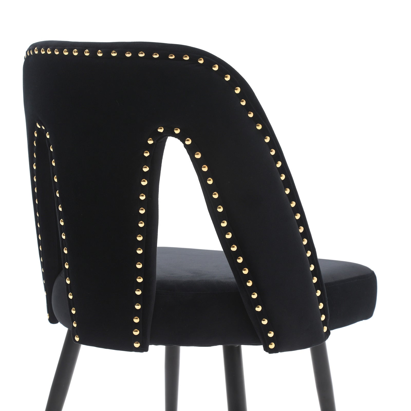 Haoyye Akoya Collection Velvet Upholstered Dining Chairs with Nailhead Trim, Set of 2 Modern Black Chairs with Gold Tipped Black Metal Legs, Stylish and Durable Accent Seating for Dining Room, Sturdy Contemporary Space-Saving Design