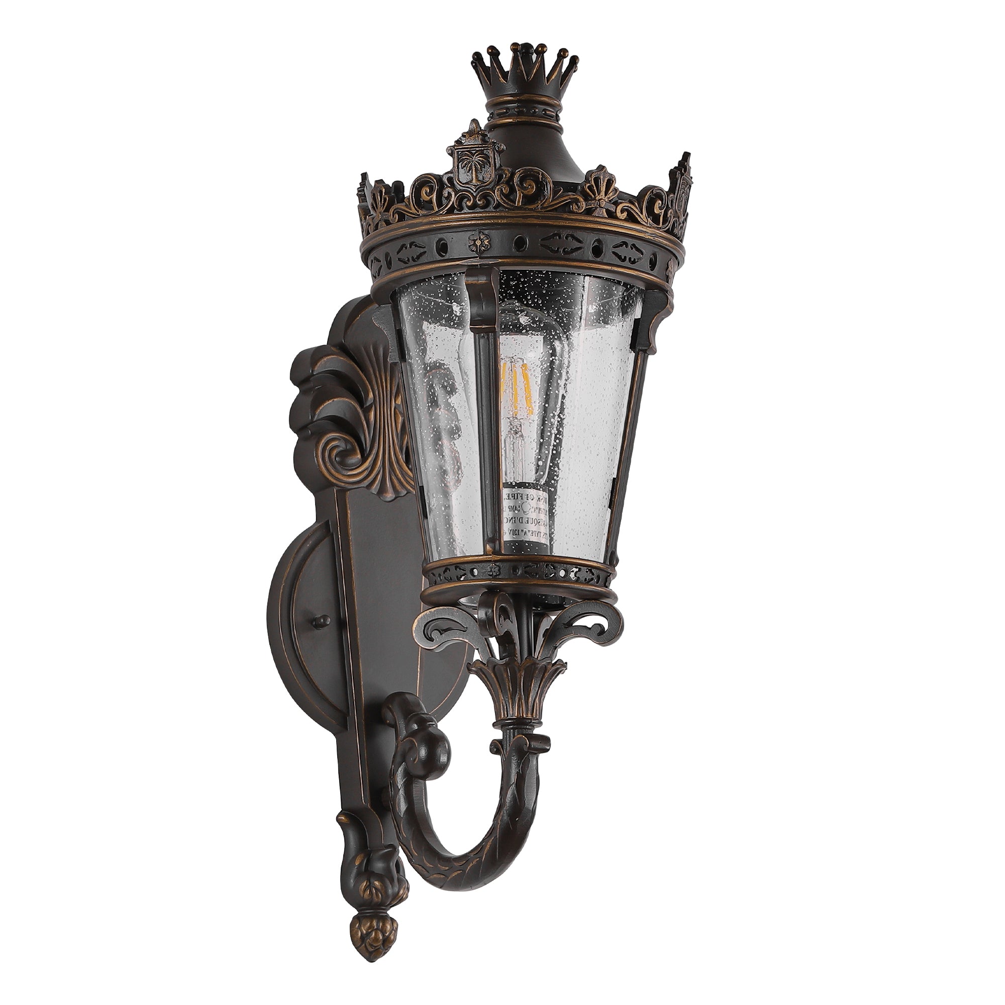 HAOYYE Vintage Outdoor Wall Lantern, Waterproof Exterior Wall Sconce with Crown Top and Clear Glass, Decorative Outdoor Lighting Fixture for Patio, Garden, or Entryway (One piece&No bulb) Sturdy Space-Saving