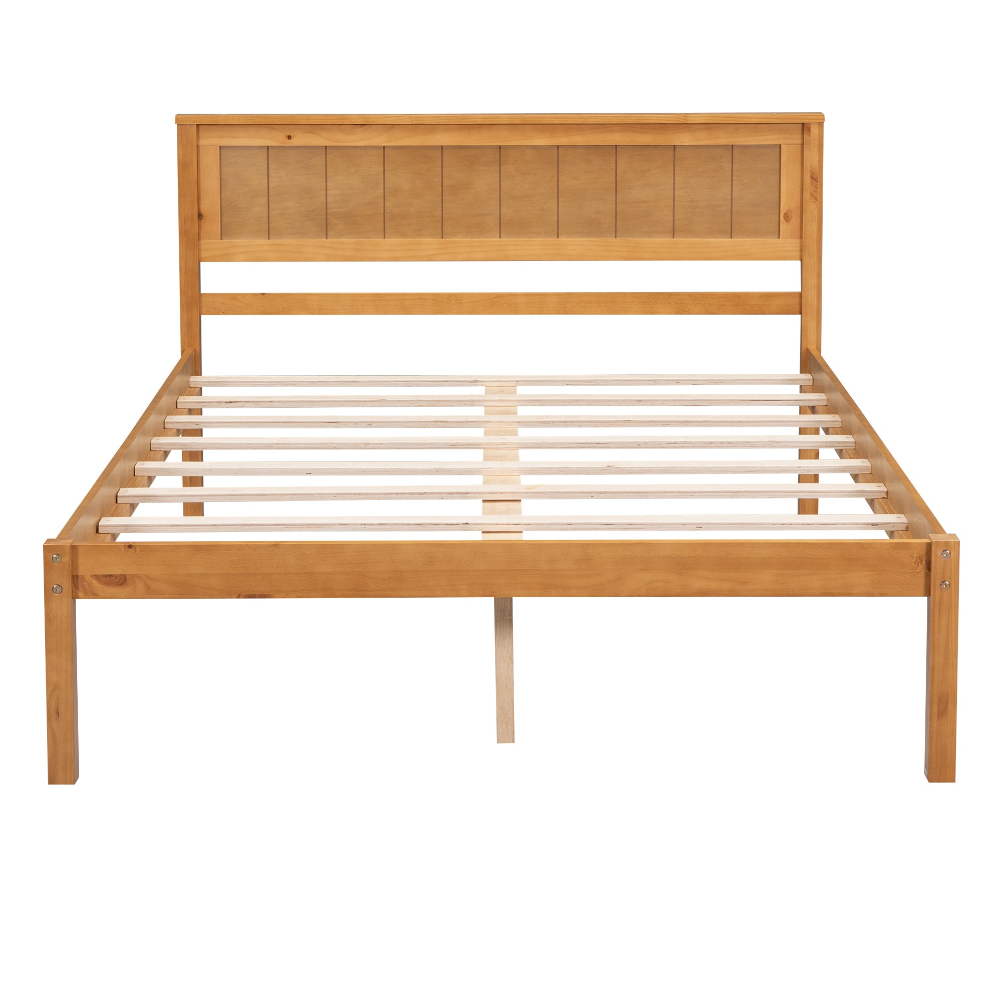 HAOYYE Platform Bed Frame with Headboard, Wood Slat Support, No Box Spring Needed, Full, Oak Sturdy Space-Saving Heavy Duty Modern Design Adults Dorm Room Easy Assembly Bedroom Furniture