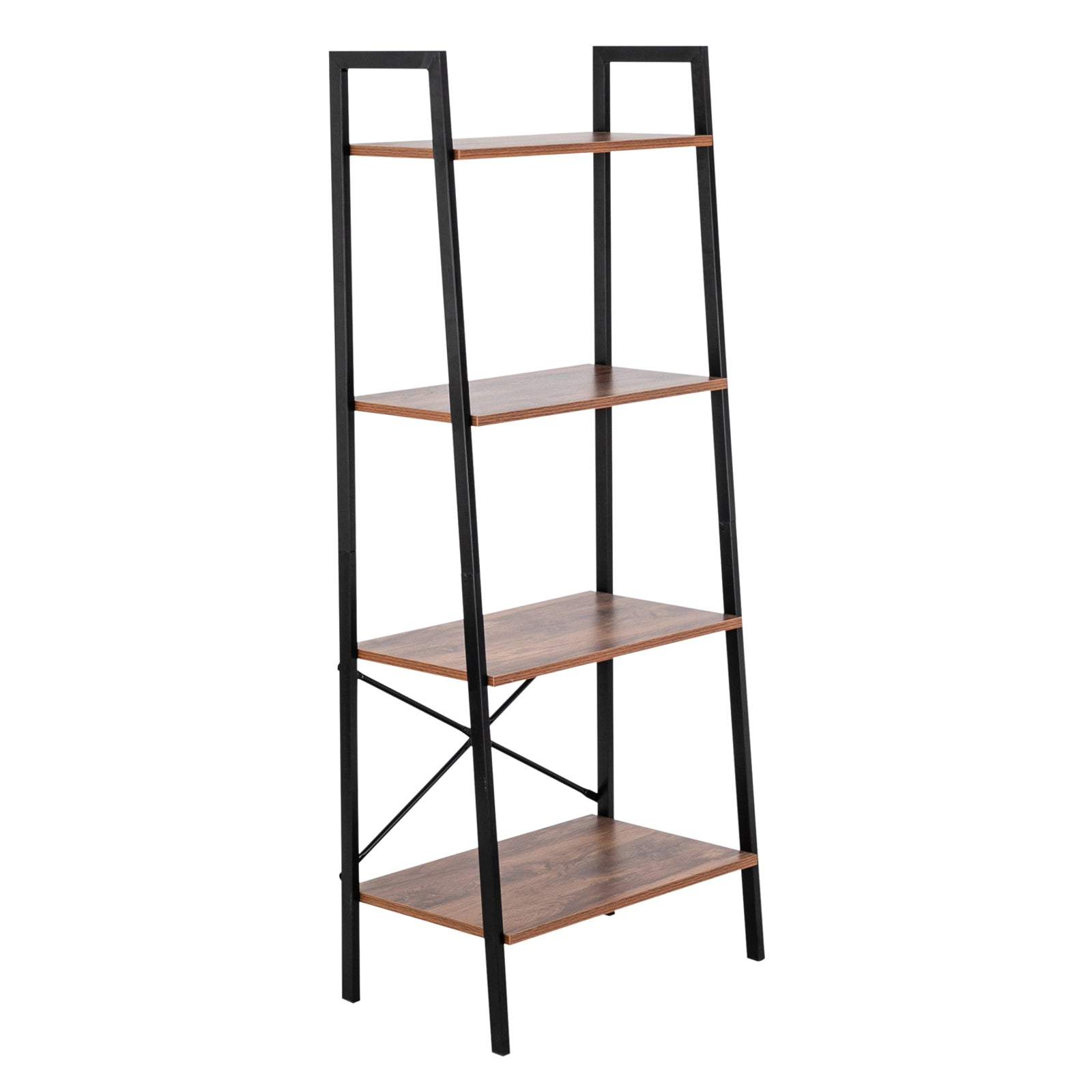 HAOYYE Simple and Modern Four-Tier Steel Wood Bookshelf, Open Storage Display Shelf with Sturdy Metal Frame and Wooden Boards, Space-Saving Freestanding Bookcase for Living Room Office Bedroom Apartment, Minimalist Industrial Style