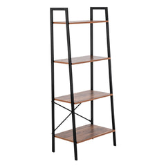HAOYYE Simple and Modern Four-Tier Steel Wood Bookshelf, Open Storage Display Shelf with Sturdy Metal Frame and Wooden Boards, Space-Saving Freestanding Bookcase for Living Room Office Bedroom Apartment, Minimalist Industrial Style