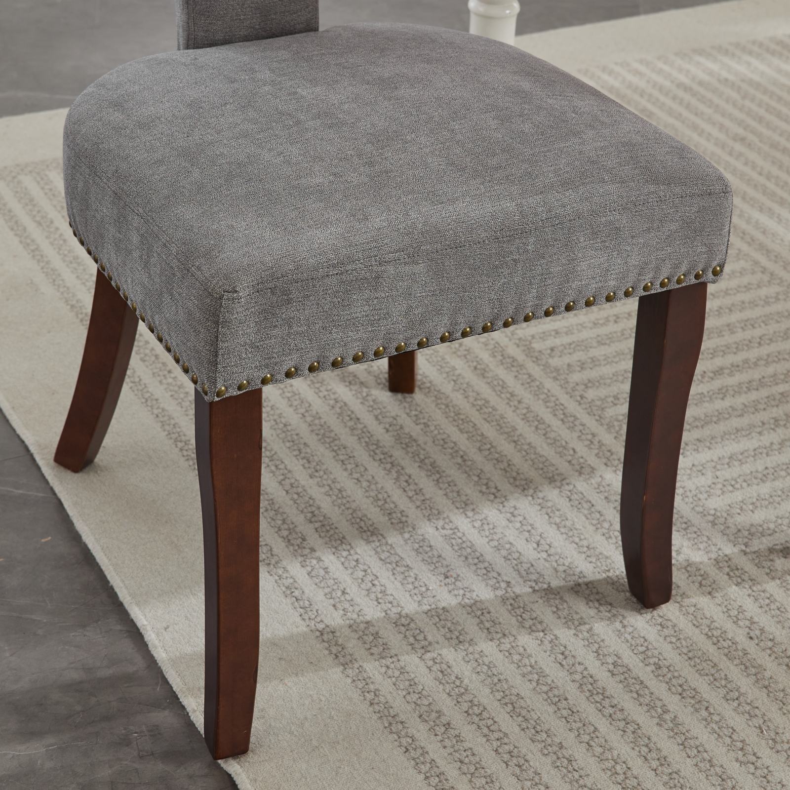 HAOYYE Mid Century Modern Dining Chairs Set of 2, Farmhouse Linen Fabric Upholstered Accent Chair Curved Backrest with Copper Nails around,Kitchen Chairs with Hardwood Frame, Gray Sturdy Space-Saving Durable