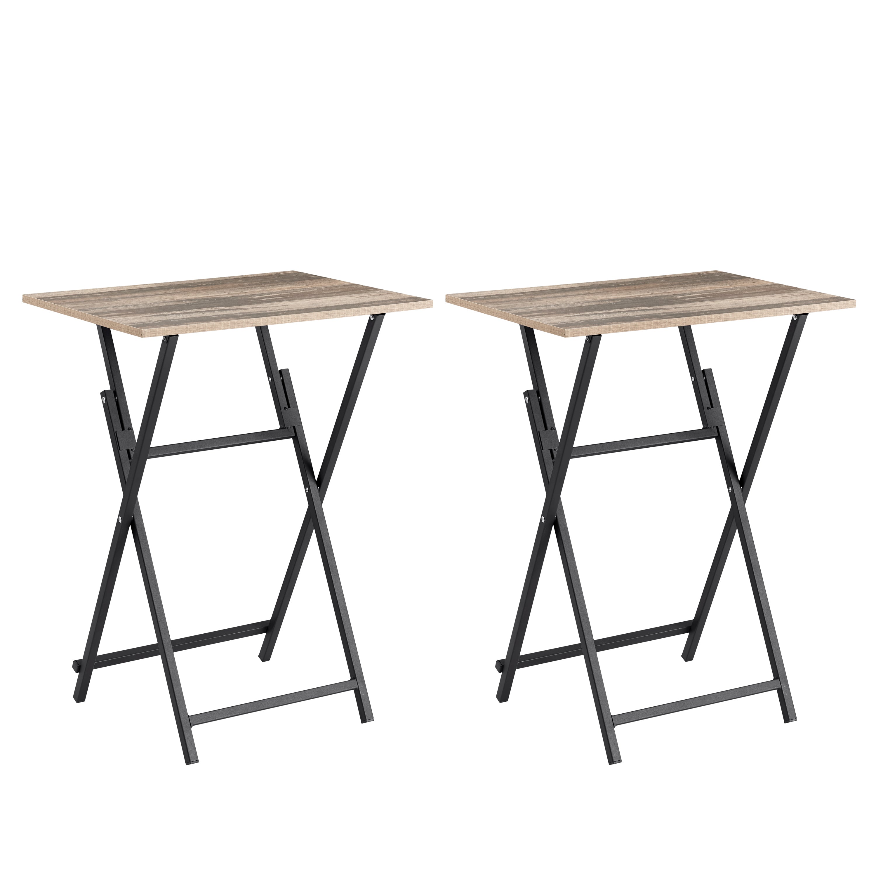 HAOYYE 2-Piece Folding TV Tray Table Noassembly Required Portable Sofa Side Table, Industrial Snack Table for Small Spaces, Space-Saving Easy to Fold Wood Rustic Brown and Black Sturdy Heavy Duty Adults