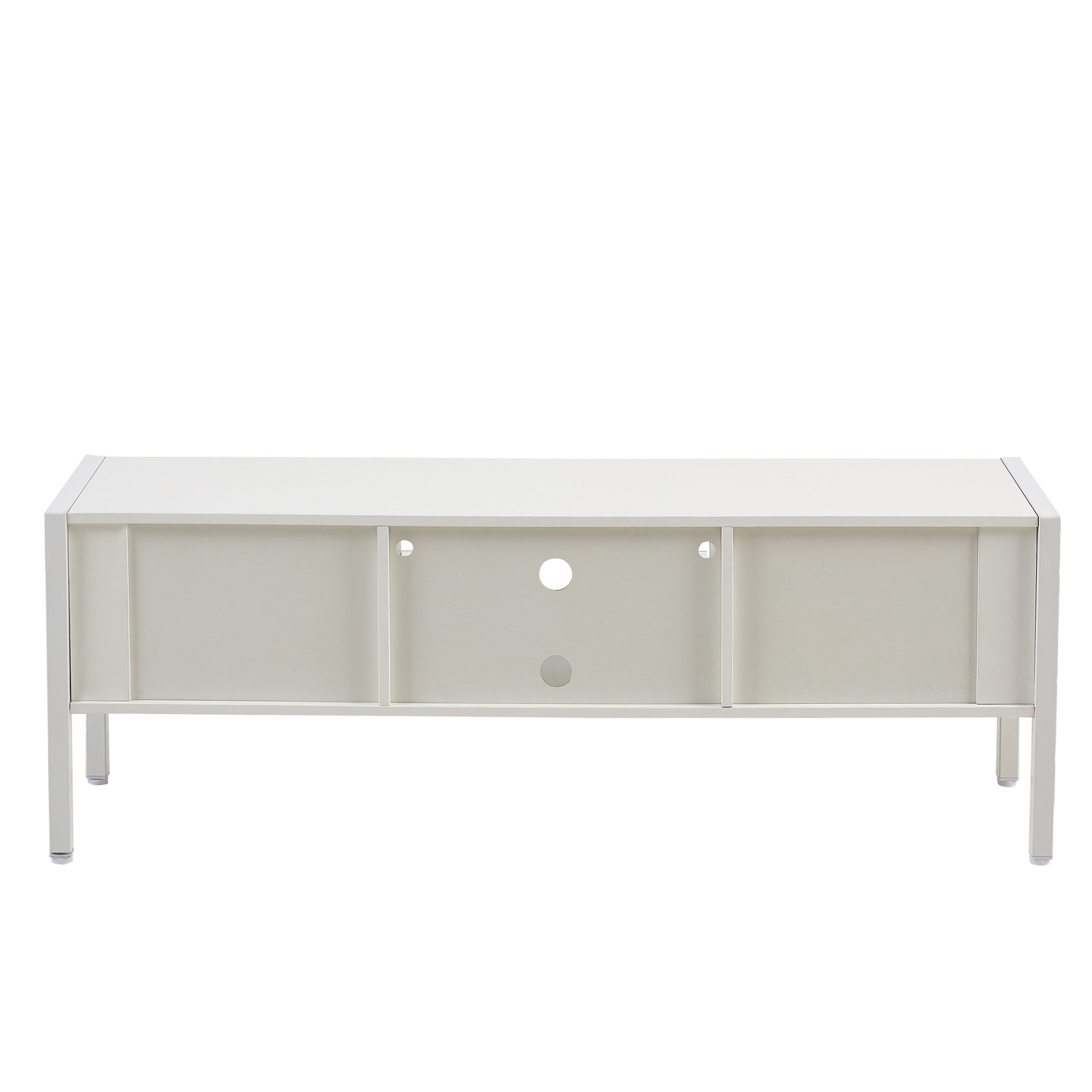 HAOYYE Rattan TV Cabinet with Adjustable Shelf and Variable Color Light Strip, Double Sliding Doors for Storage, Metal Legs, Durable and Space-Saving, Modern TV Console for Living Room, White