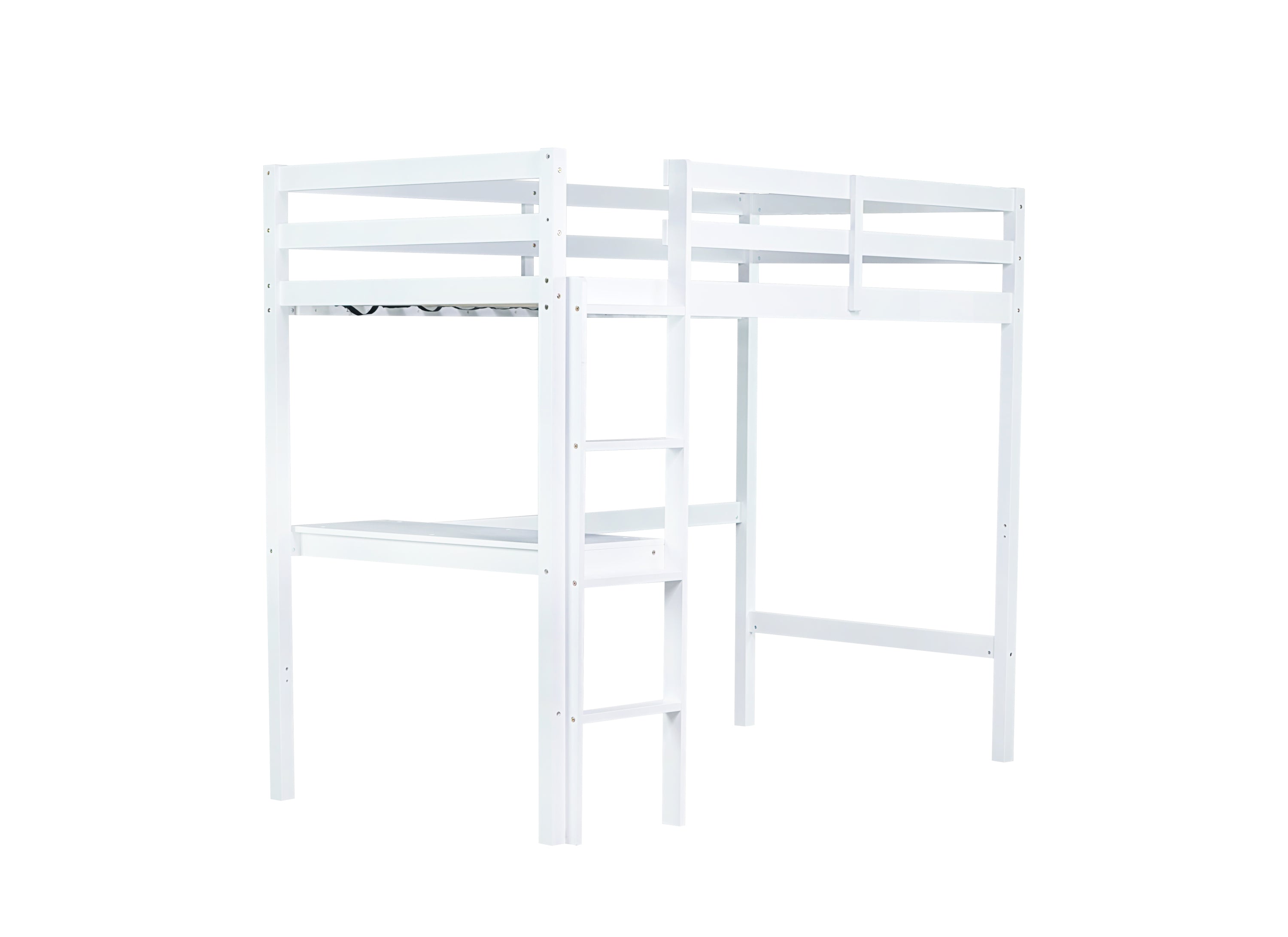 HAOYYE Twin High Loft Bed, Rubber Wood Loft Bed with Safety Guardrail, built-in desk, ladder,White Sturdy Space-Saving Heavy Duty Modern Design Adults Dorm Room Easy Assembly Bedroom Furniture