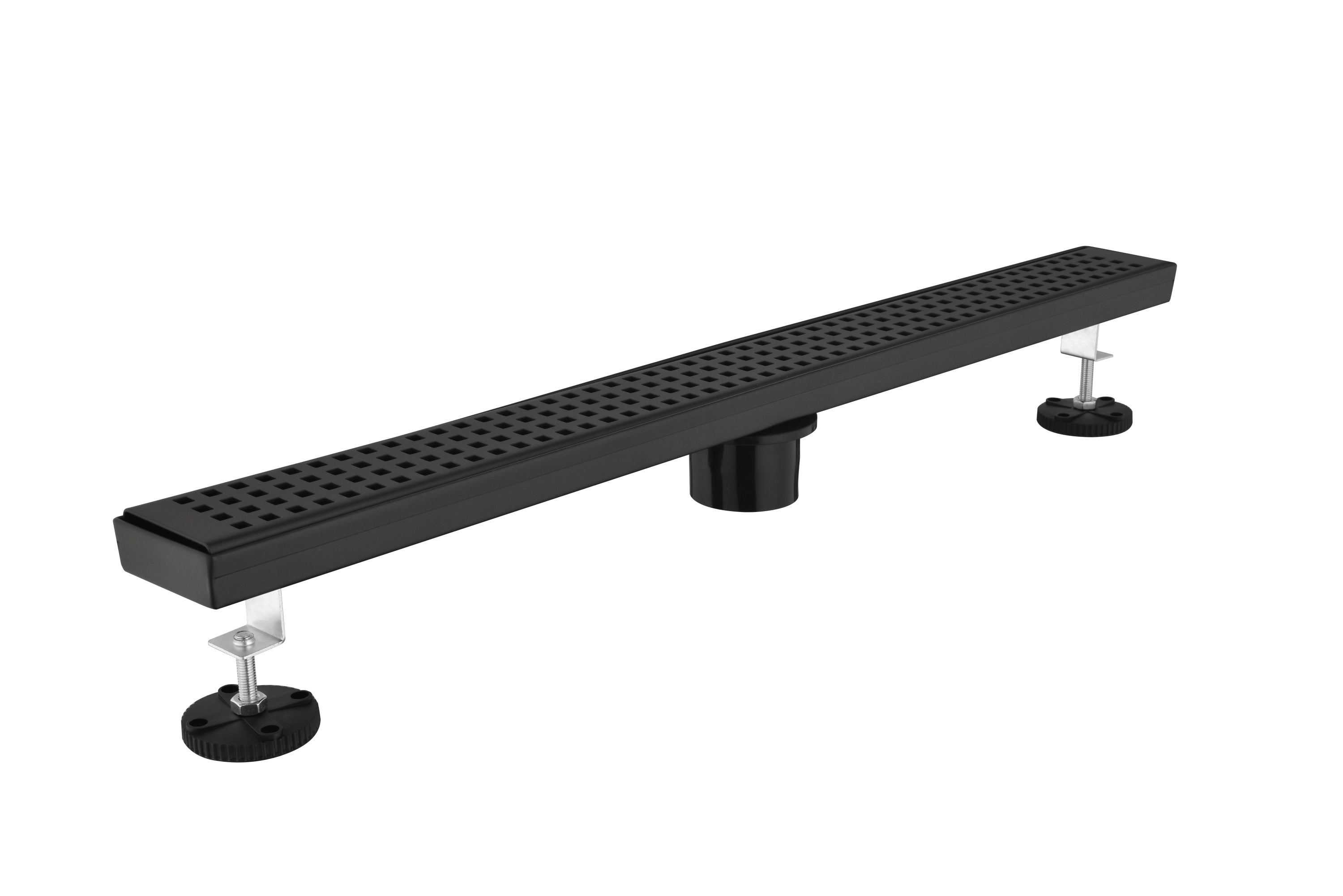 HAOYYE Linear Shower Drain with Removable Quadrato Pattern Grate, 304 Stainless Shower Drain Included Hair Strainer and Leveling Feet Sturdy Space-Saving Heavy Duty Modern Design Adults Dorm Room