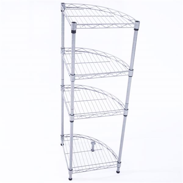 HAOYYE Fan-Shaped Carbon Steel Metal Assembly 4-Tier Storage Rack, Silver Gray, Soft Cozy Warm Flannel Fleece Home Decor, Luxury Comfortable Unique Design, Premium Quality Decorative Storage Unit for Living Room or Office