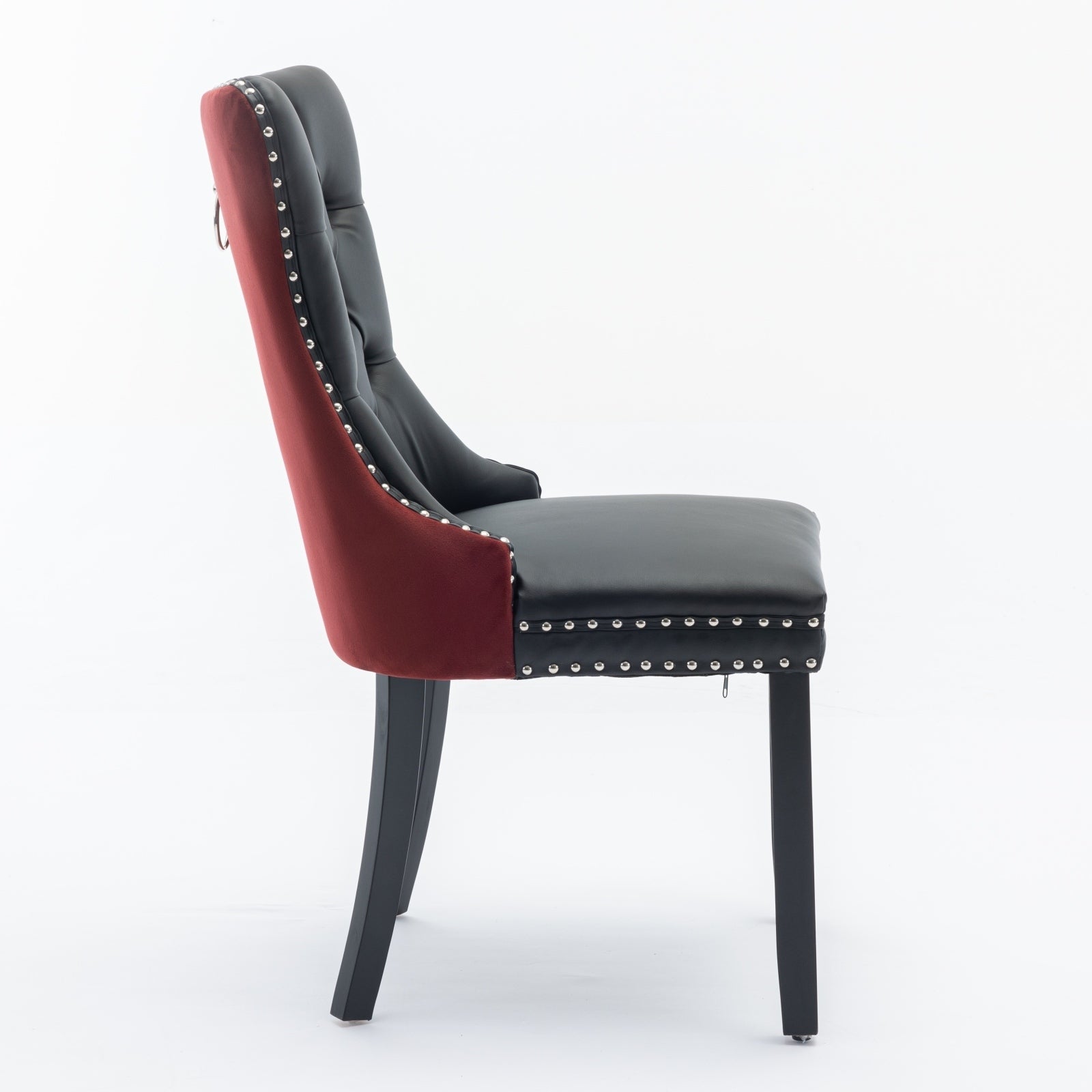 HAOYYE Nikki Collection Modern, High-end Tufted Solid Wood Contemporary PU and Velvet Upholstered Dining Chair with Wood Legs Nailhead Trim 2-Pcs Set, Black+WineRed, Burgundy,SW2101BW Sturdy