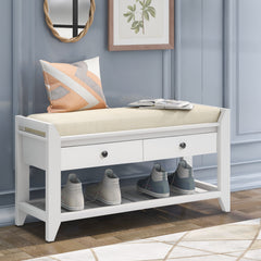 HAOYYE Shoe Rack Bench with Cushioned Seat and Storage Drawers, Versatile White Entryway Storage Bench, Sturdy Space-Saving Design, Heavy Duty Construction, Easy Assembly, Durable Stylish Home Furniture