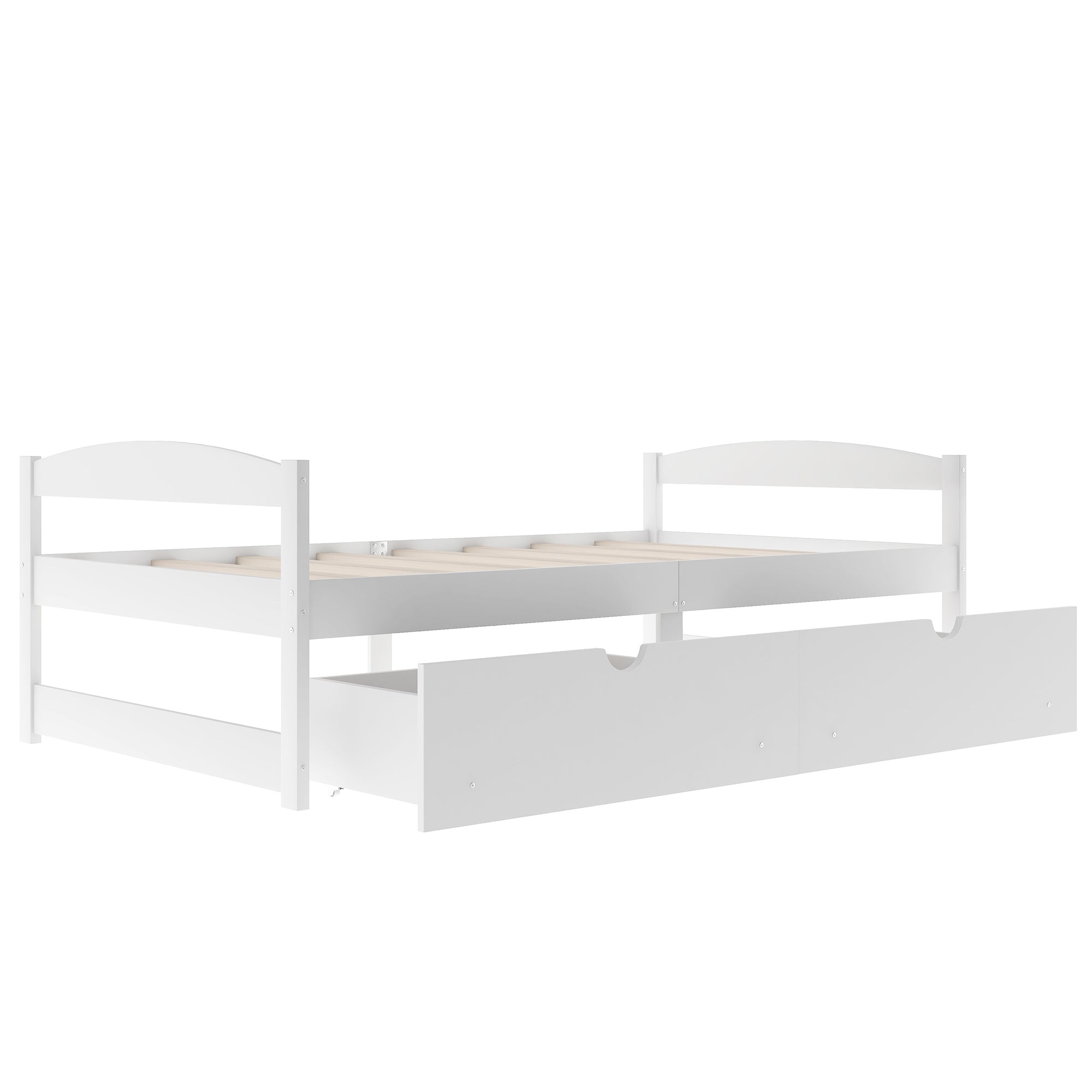 HAOYYE Twin Platform Bed with Two Drawers, White, Sturdy Space-Saving Design, Heavy Duty Construction, Easy Assembly, Durable and Stylish Home Furniture