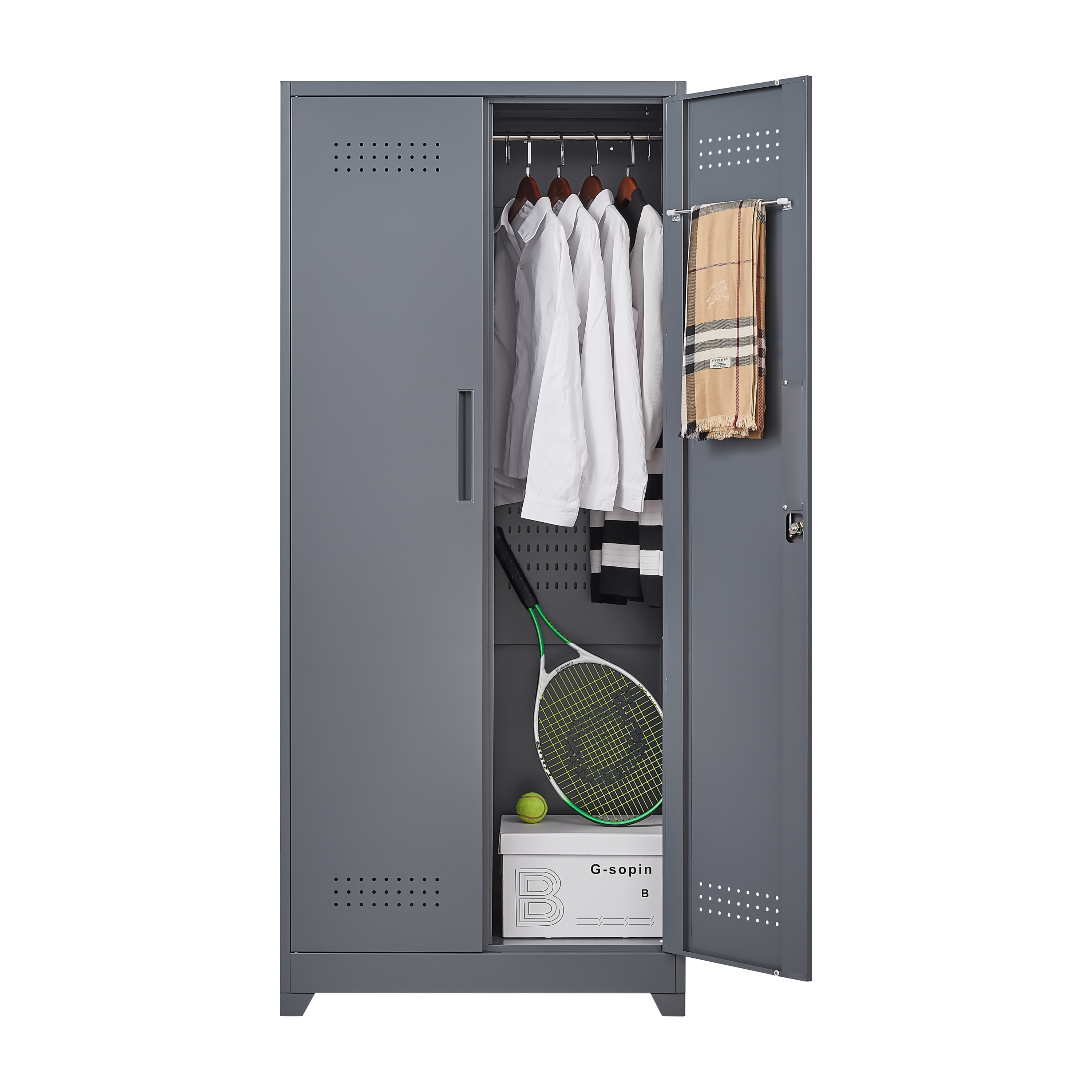 HAOYYE Metal Storage Cabinets, Cleaning Tool Cabinet with Locking Door, Tall Broom Tool Organizer and Storage, Large Storage Cabinet for Kitchen, Pantry, Office, Shop Sturdy Space-Saving Heavy Duty Durable