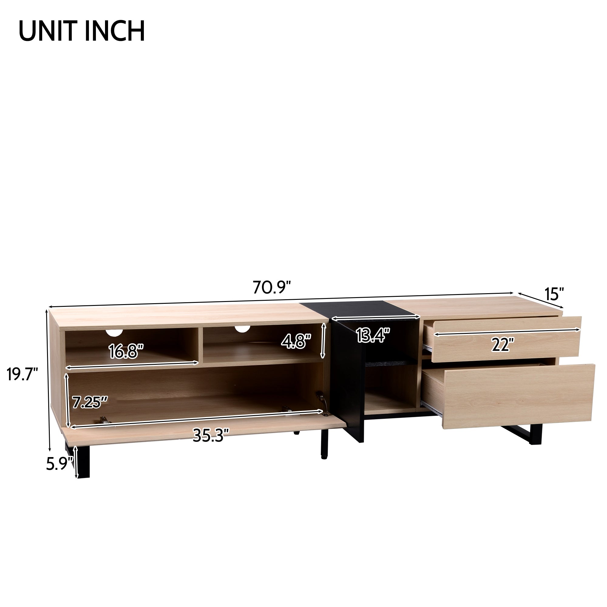 HAOYYE Modern TV Stand For 80 Inch TV With Double Storage Space And Drop Down Door, Media Console Table And Entertainment Center For Living Room, Bedroom And Home Theatre, Featuring Sturdy Space Saving Heavy Duty Construction And Sleek Contemporary Design