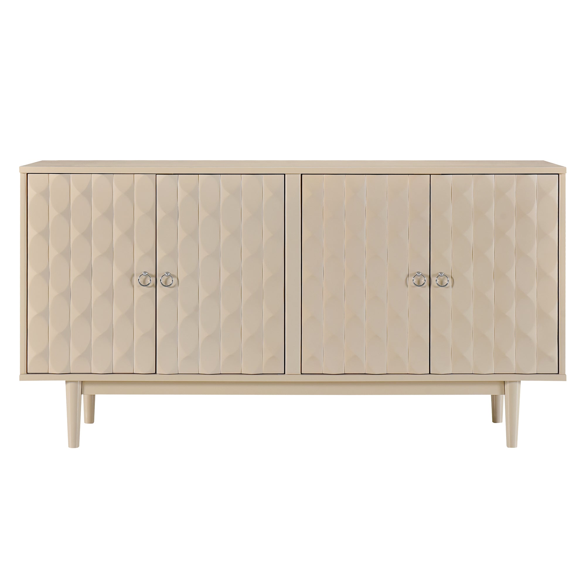 HAOYYE Modern 4-door Sideboard with Convex Pattern Doors and 2 Silver Handle for Living Room, Dining Room, Kitchen (Almond) Sturdy Space-Saving Heavy Duty Modern Design Easy Assembly Durable Stylish