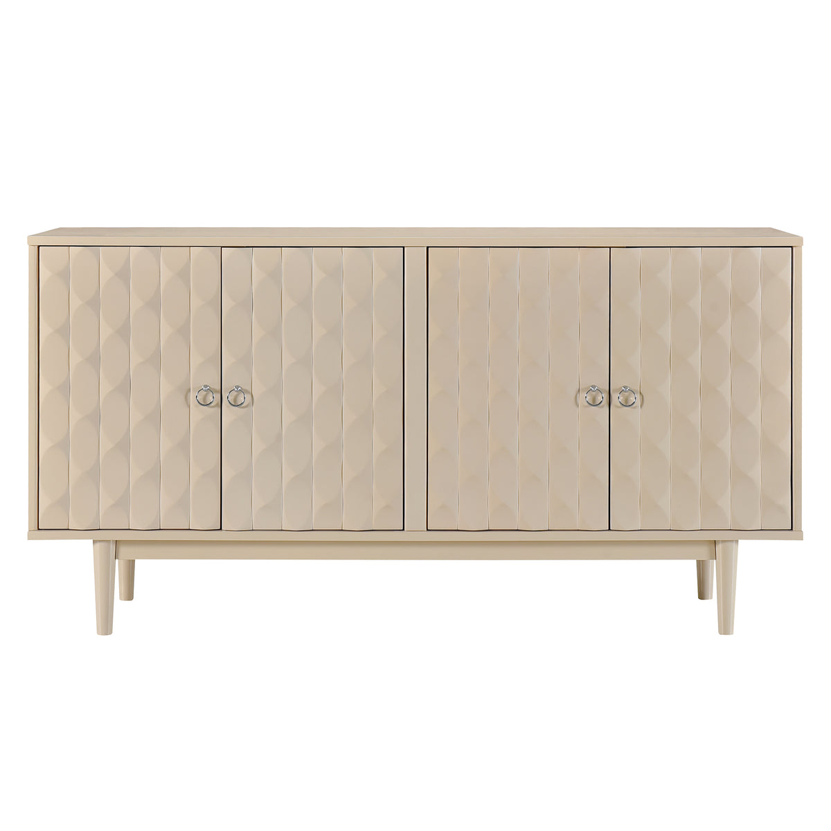 HAOYYE Modern 4-door Sideboard with Convex Pattern Doors and 2 Silver Handle for Living Room, Dining Room, Kitchen (Almond) Sturdy Space-Saving Heavy Duty Modern Design Easy Assembly Durable Stylish