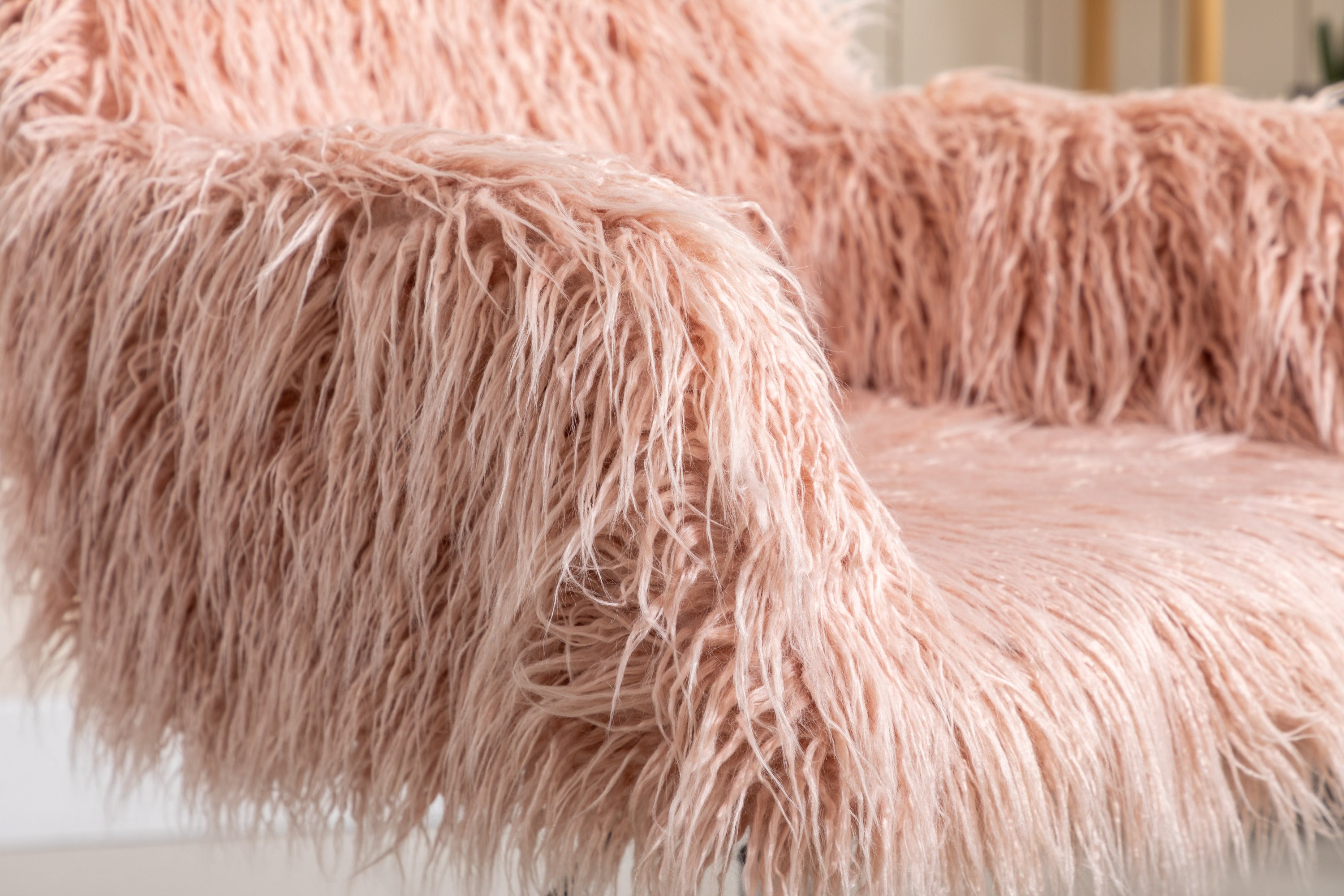 HAOYYE HengMing Modern Faux fur home office chair, fluffy chair for girls, makeup vanity Chair Sturdy Space-Saving Heavy Duty Modern Design Adults Dorm Room Easy Assembly Bedroom Furniture