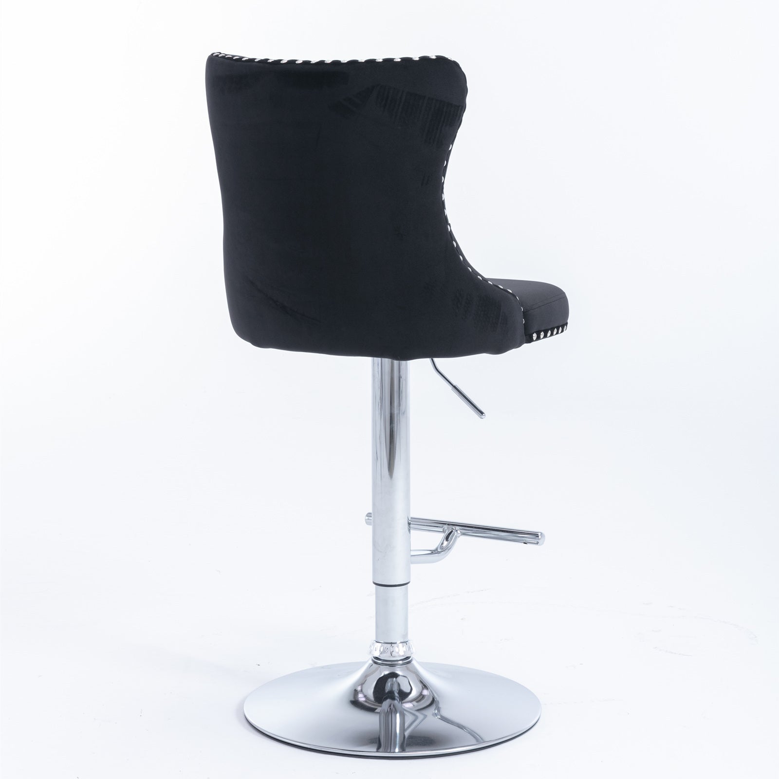 HAOYYE Adjustable Swivel Velvet Barstools with Tufted Backs, Seat Height 25-33 Inches, Chrome Base, Comfortable Upholstered Modern Design for Kitchen Island or Home Pub, Black
