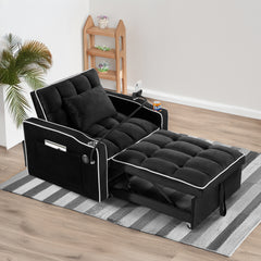 HAOYYE Convertible 3-in-1 Sleeper Chair Sofa Bed Adjustable Pull-Out Sleeper Chair Bed Folding Sofa Bed with Multiple Pockets for Living Room Bedroom Small Space, Black Sturdy Space-Saving Heavy Duty Modern Design
