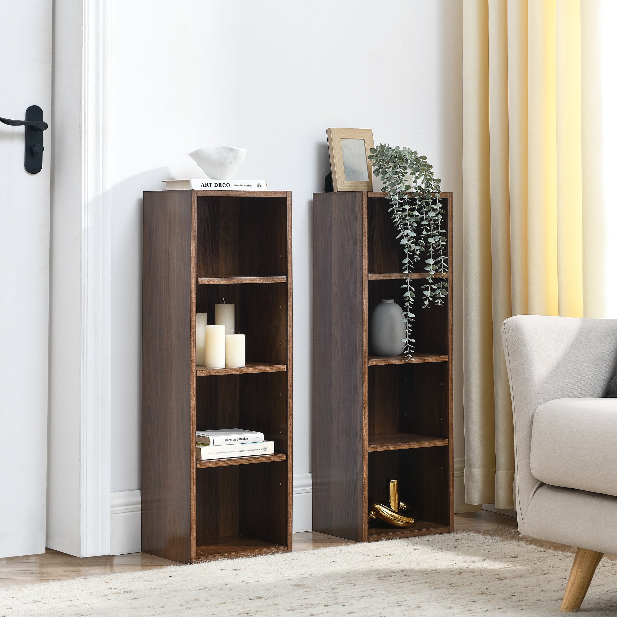 Haoyye 8-Tier Media Tower Rack, CD DVD Slim Storage Cabinet, Adjustable Shelves for Home Office, Multifunctional Double-Decker Bookcase, Sturdy Space-Saving Bookshelf for Tall Narrow Display