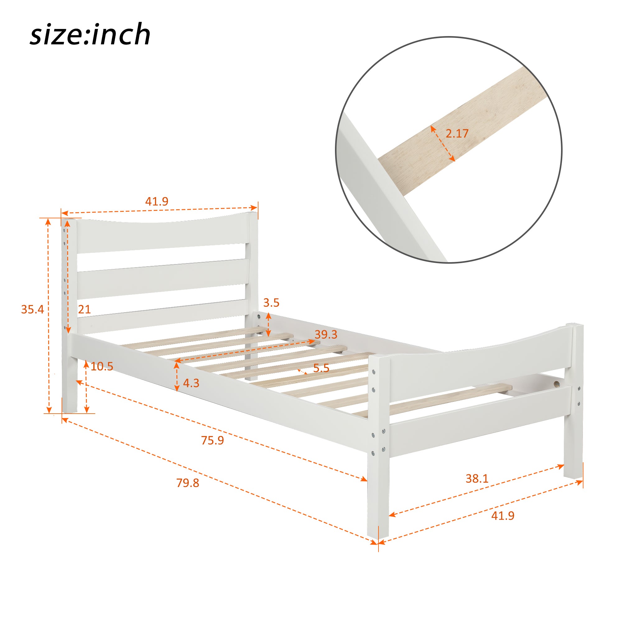 HAOYYE Twin Size Wood Platform Bed with Headboard and Wooden Slat Support (White) Sturdy Space-Saving Heavy Duty Modern Design Easy Assembly Durable Stylish Home Furniture