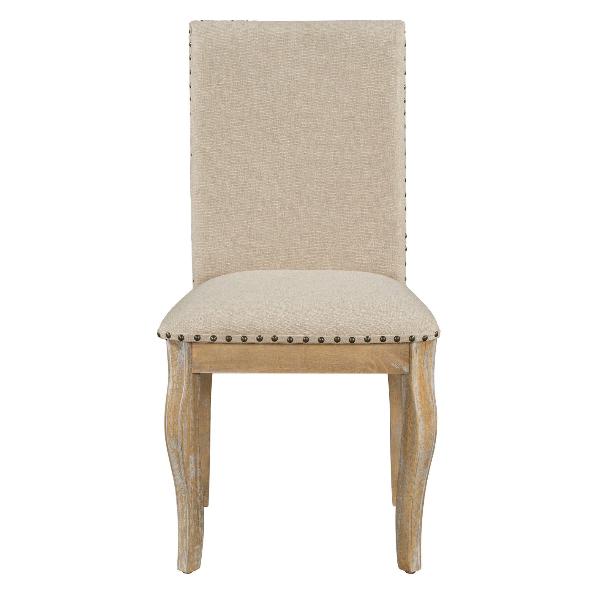 HAOYYE Set of 4 Dining chairs Wood Upholstered Fabirc Dining Room Chairs with Nailhead (Natural Wood Wash) Sturdy Space-Saving Heavy Duty Modern Design Adults Dorm Room Easy Assembly