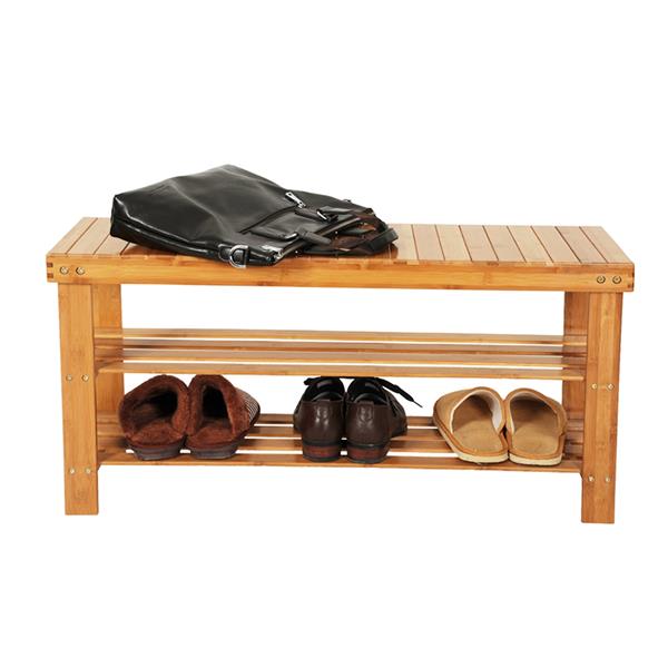 HAOYYE Bamboo Shoe Rack 3-Tier Strip Pattern Wooden Shoe Organizer, Durable Space-Saving Storage Solution with a Modern Design, Versatile for Entryways and Living Rooms, Premium Quality and Stylish Home Essentials