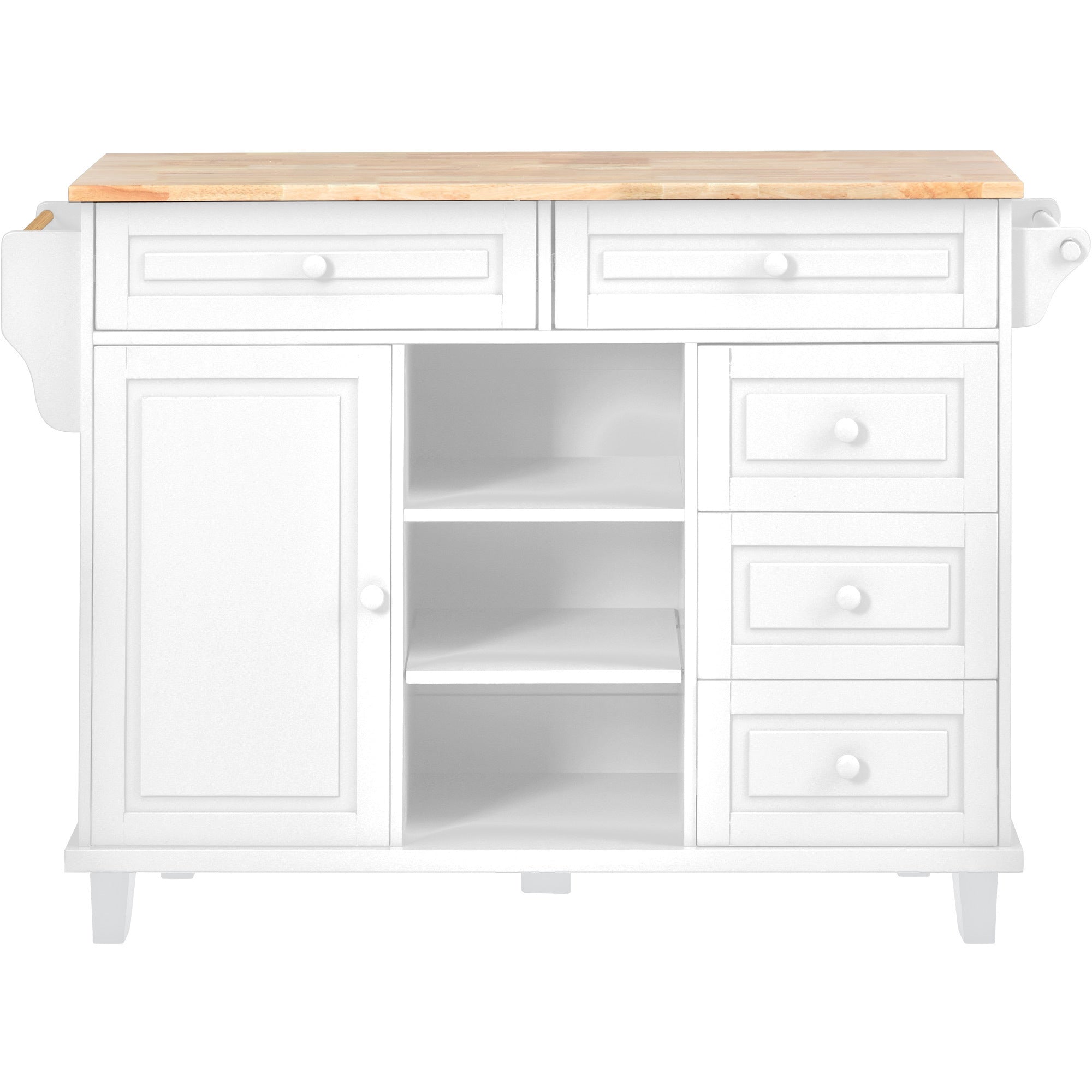 HAOYYE Kitchen cart with Rubber wood desktop rolling mobile kitchen island with storage and 5 draws 53 Inch length(White) Sturdy Space-Saving Heavy Duty Modern Design Adults Dorm Room Easy Assembly
