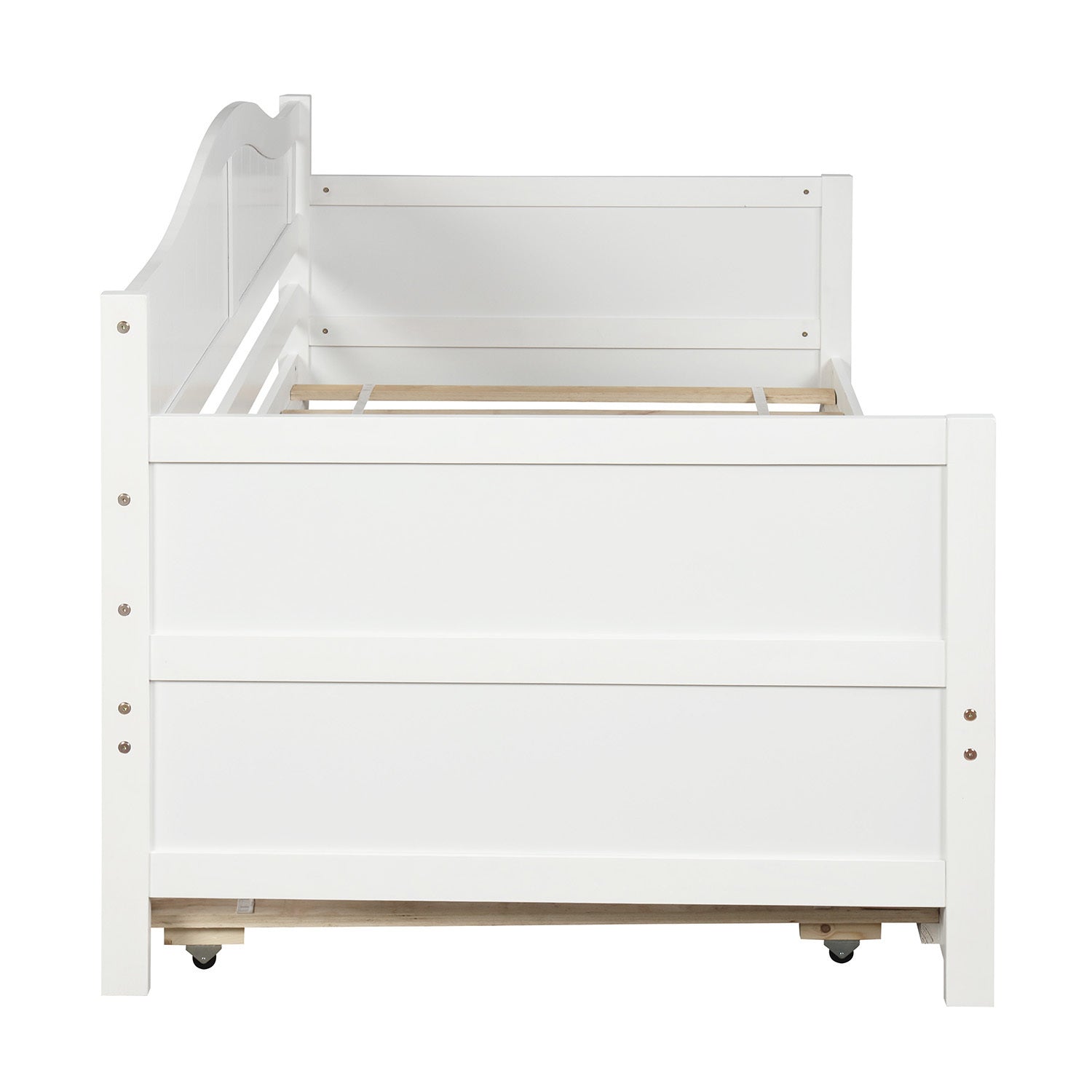 HAOYYE Twin Wooden Daybed with Trundle Bed White Durable Sturdy Space-Saving Heavy Duty Modern Design Easy Assembly Stylish Versatile Sofa Bed for Bedroom and Living Room