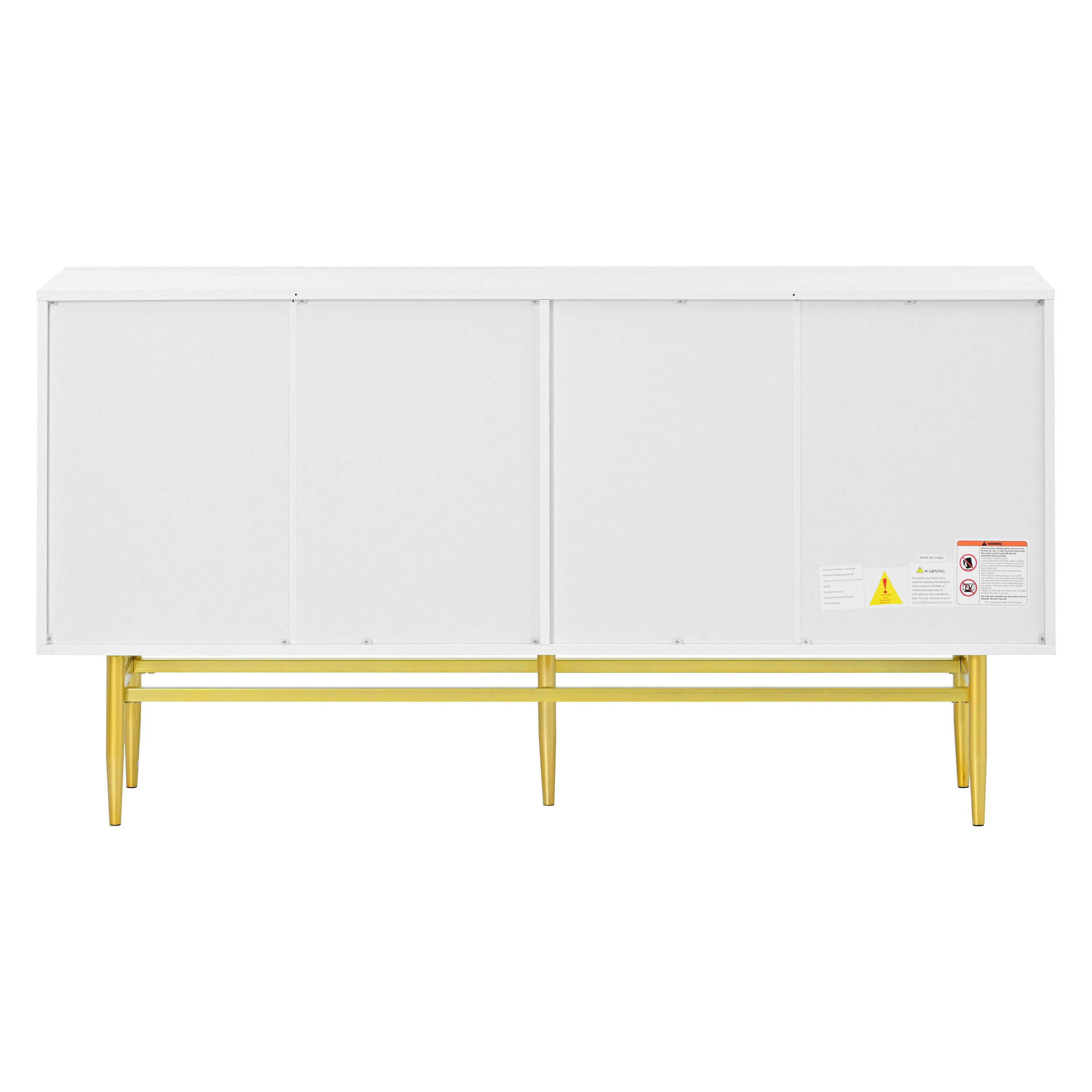 HAOYYE Modern Elegant 4-door Sideboard Gold Metal Handle Buffet Cabinet for Dining Room, Living Room, Bedroom, Hallway (White) Sturdy Space-Saving Heavy Duty Modern Design Adults Dorm Room