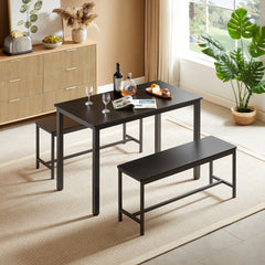 HAOYYE Dining Table Set with Bar Table and 2 Dining Benches, Kitchen Table Counter with Chairs, Industrial Style Breakfast Table for Living Room and Party Room, Sturdy Heavy Duty Design in Sleek Black for Home and Dorm Room Decor