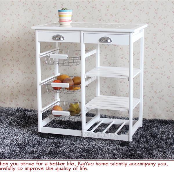 HAOYYE Rolling Kitchen Island Cart with Drawers, Baskets & Shelves, White Wooden Serving Cart with Stainless Steel Handles, Mobile Kitchen Storage Organizer for Dining Room, Durable Modern Kitchen Trolley with Wine Rack, Easy-Access Storage Space