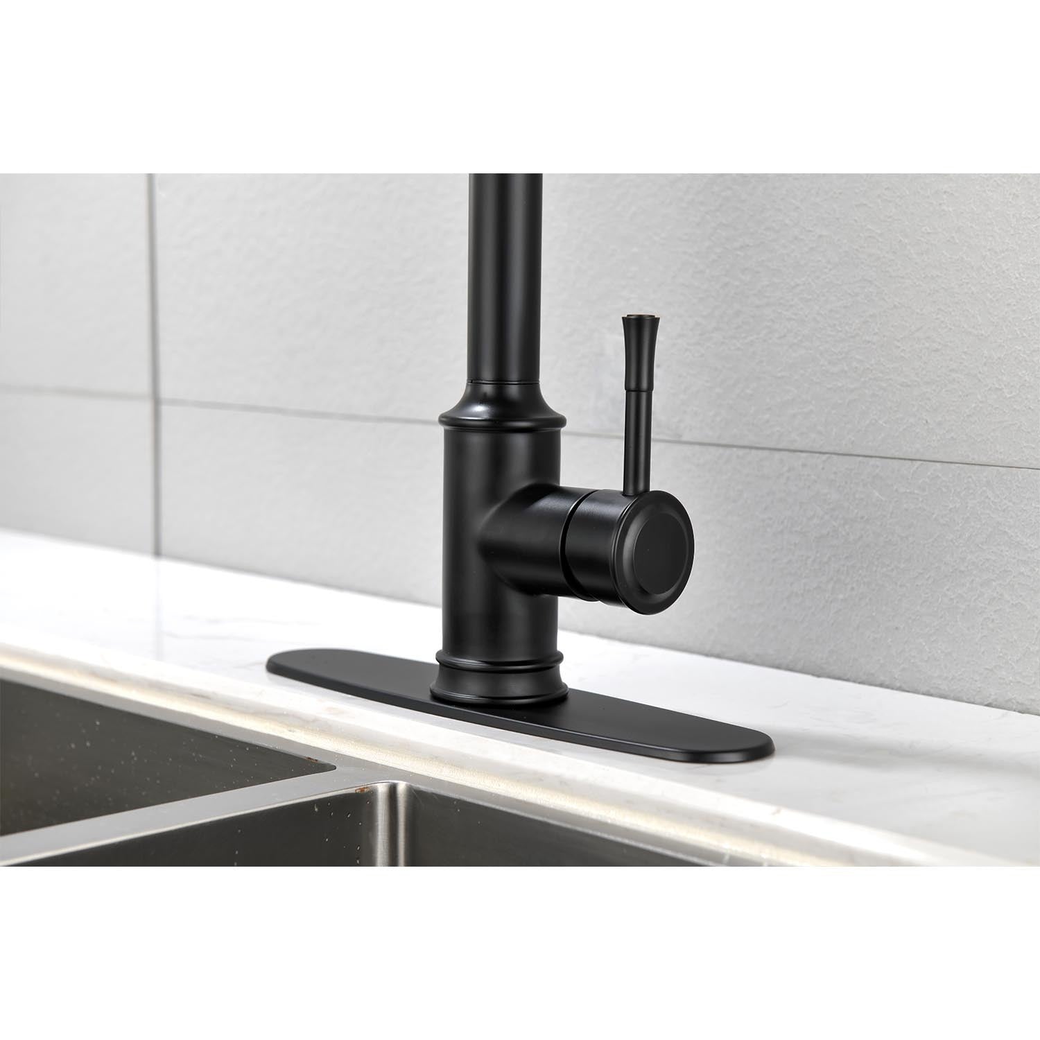 HAOYYE Single Handle High Arc Pull Out Kitchen Faucet,Single Level Stainless Steel Kitchen Sink Faucets with Pull Down Sprayer Sturdy Space-Saving Heavy Duty Modern Design Adults Dorm Room Easy Assembly