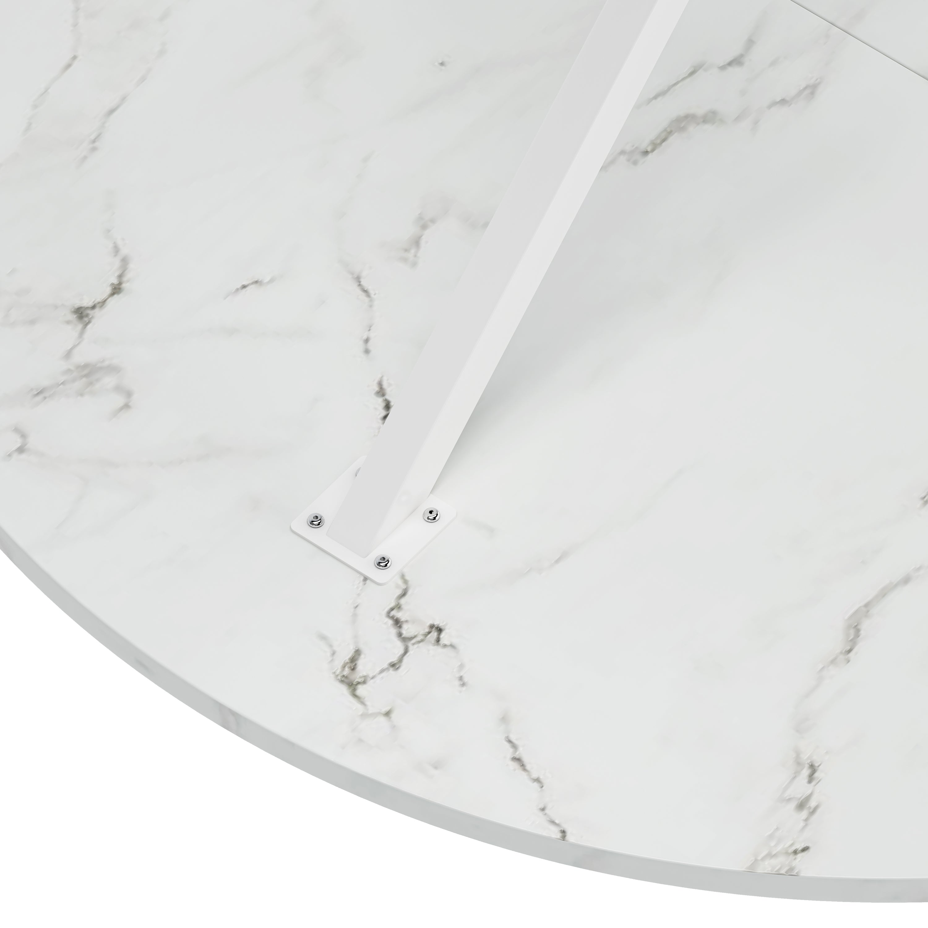 HAOYYE White Marble Top Round Dining Table With Cross-Leg Design, Removable Two-Piece Top, Matte Finish Iron Legs, Modern Sturdy Space-Saving Heavy Duty Construction, Ideal For Adults’ Dining Rooms And Small Spaces
