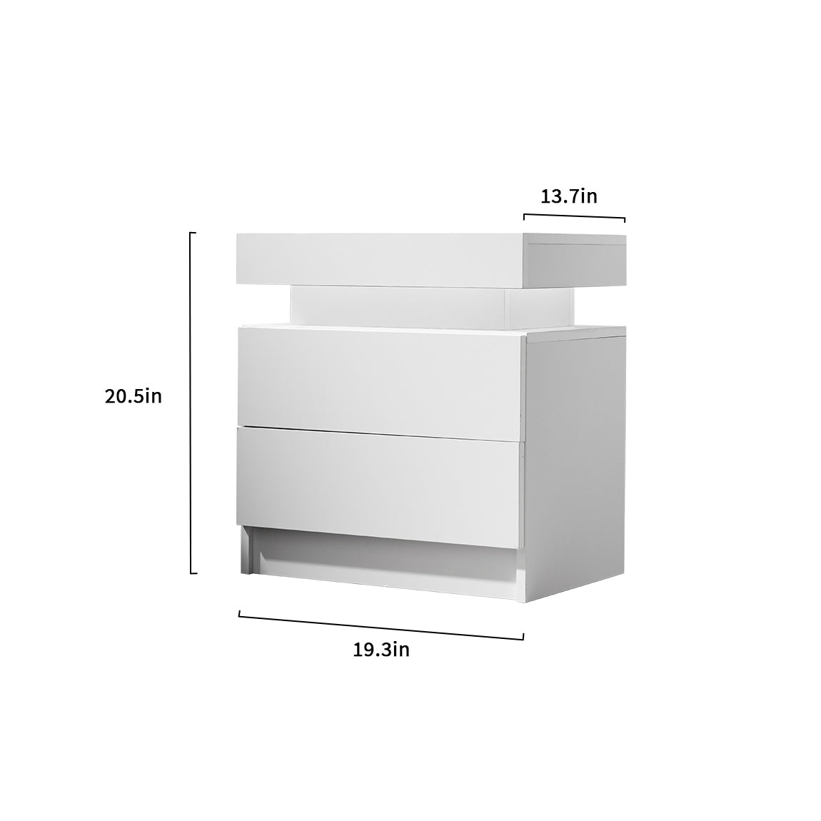 HAOYYE LED Nightstand Bedside Table Cabinet with 2 Drawers, Modern End Table for Bedroom, Sturdy Space-Saving Heavy Duty Construction, White, Ideal for Adults and Dorm Rooms, Easy to Assemble