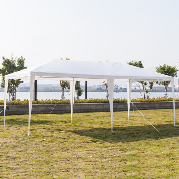 HAOYYE 10x20ft White Outdoor Party Tent Waterproof PE Canopy with Heavy Duty Iron Frame, Threaded Pipes for Backyard Wedding Event Picnic Shelter