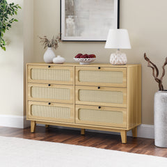 HAOYYE 6-Drawer Wooden Antique Dresser, Storage Cabinet for Bedroom, Living Room, and Corridor, Modern Design Drawer Cabinet with Sturdy Space-Saving Heavy Duty Construction, Ideal for Organizing Clothes and Essentials
